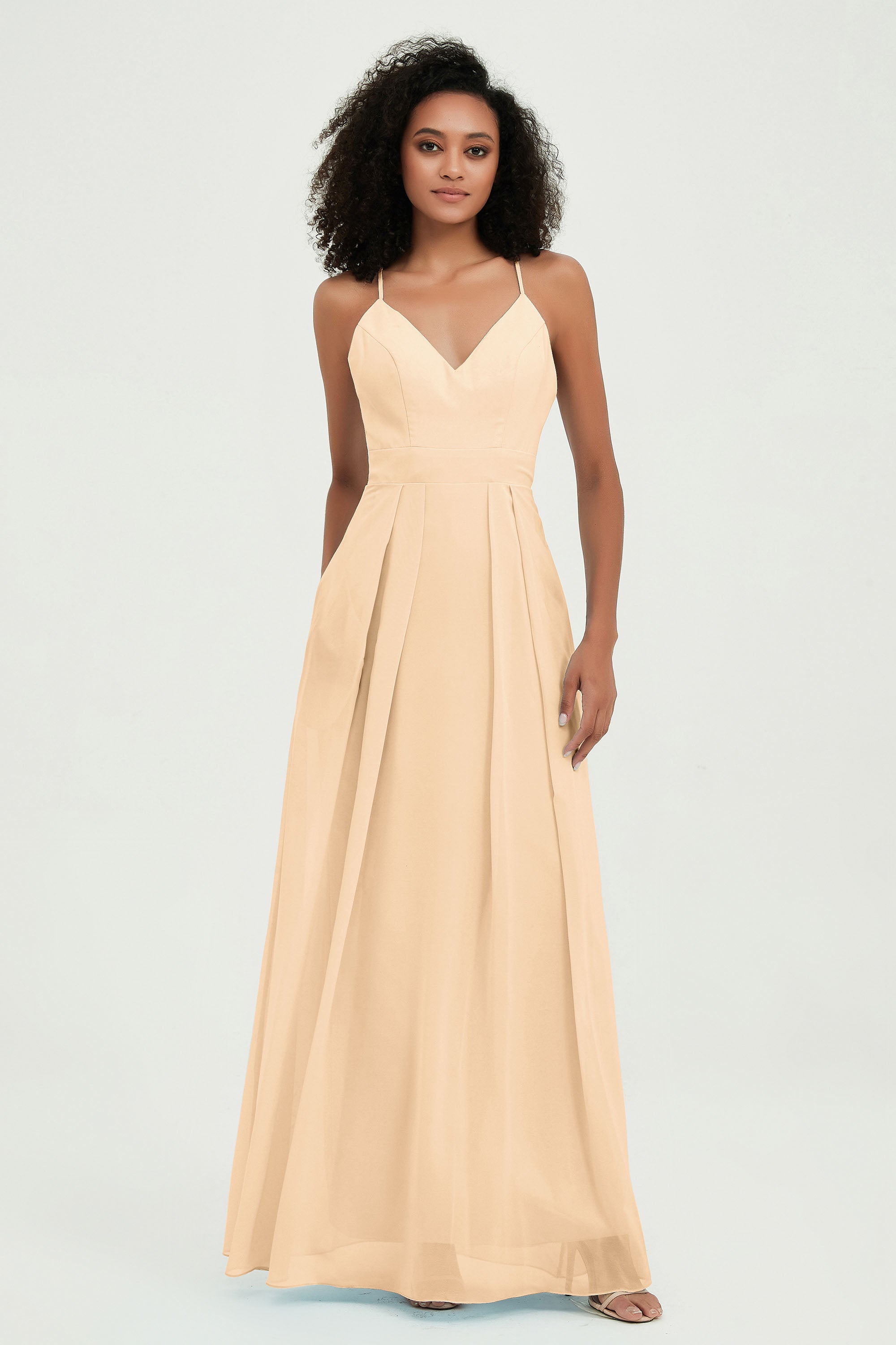 Criss Cross Straps Chiffon Bridesmaid Dress Spaghetti Straps Formal Evening Dresses Gowns