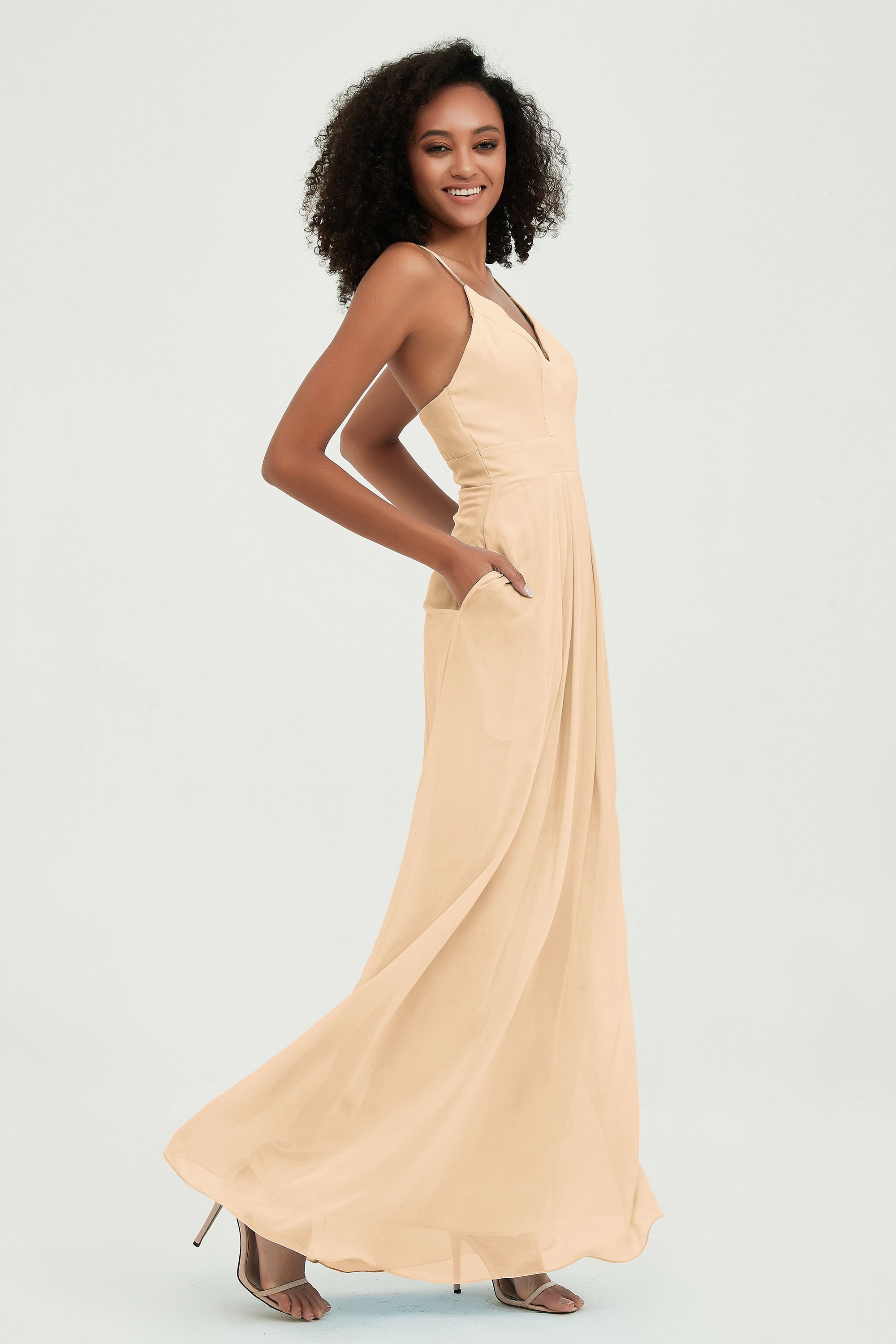 Criss Cross Straps Chiffon Bridesmaid Dress Spaghetti Straps Formal Evening Dresses Gowns
