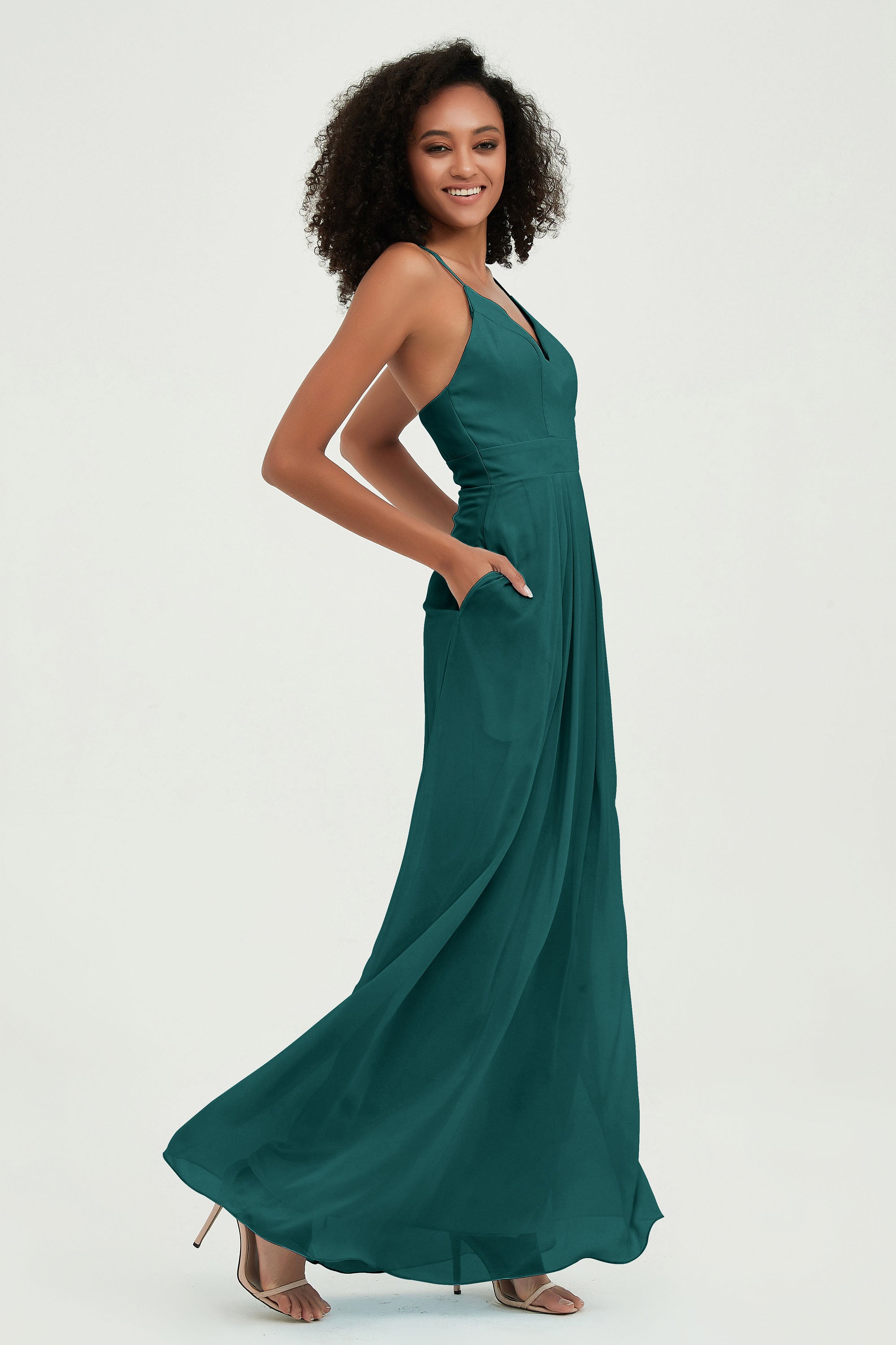 Criss Cross Straps Chiffon Bridesmaid Dress Spaghetti Straps Formal Evening Dresses Gowns
