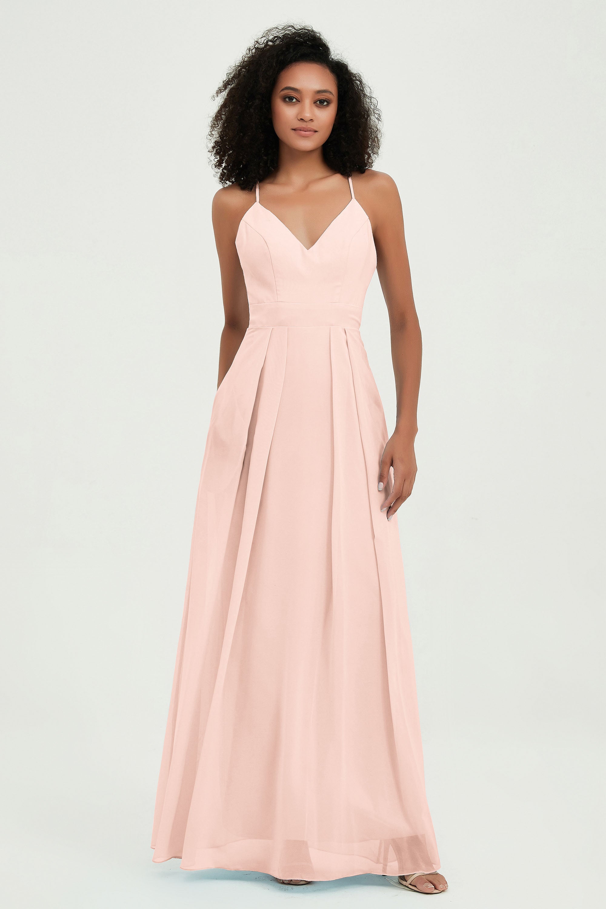 Criss Cross Straps Chiffon Bridesmaid Dress Spaghetti Straps Formal Evening Dresses Gowns