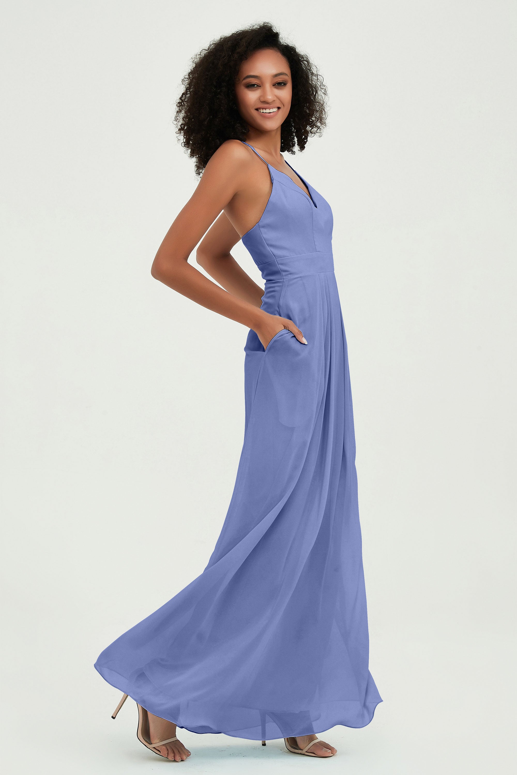 Criss Cross Straps Chiffon Bridesmaid Dress Spaghetti Straps Formal Evening Dresses Gowns