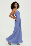 Criss Cross Straps Chiffon Bridesmaid Dress Spaghetti Straps Formal Evening Dresses Gowns