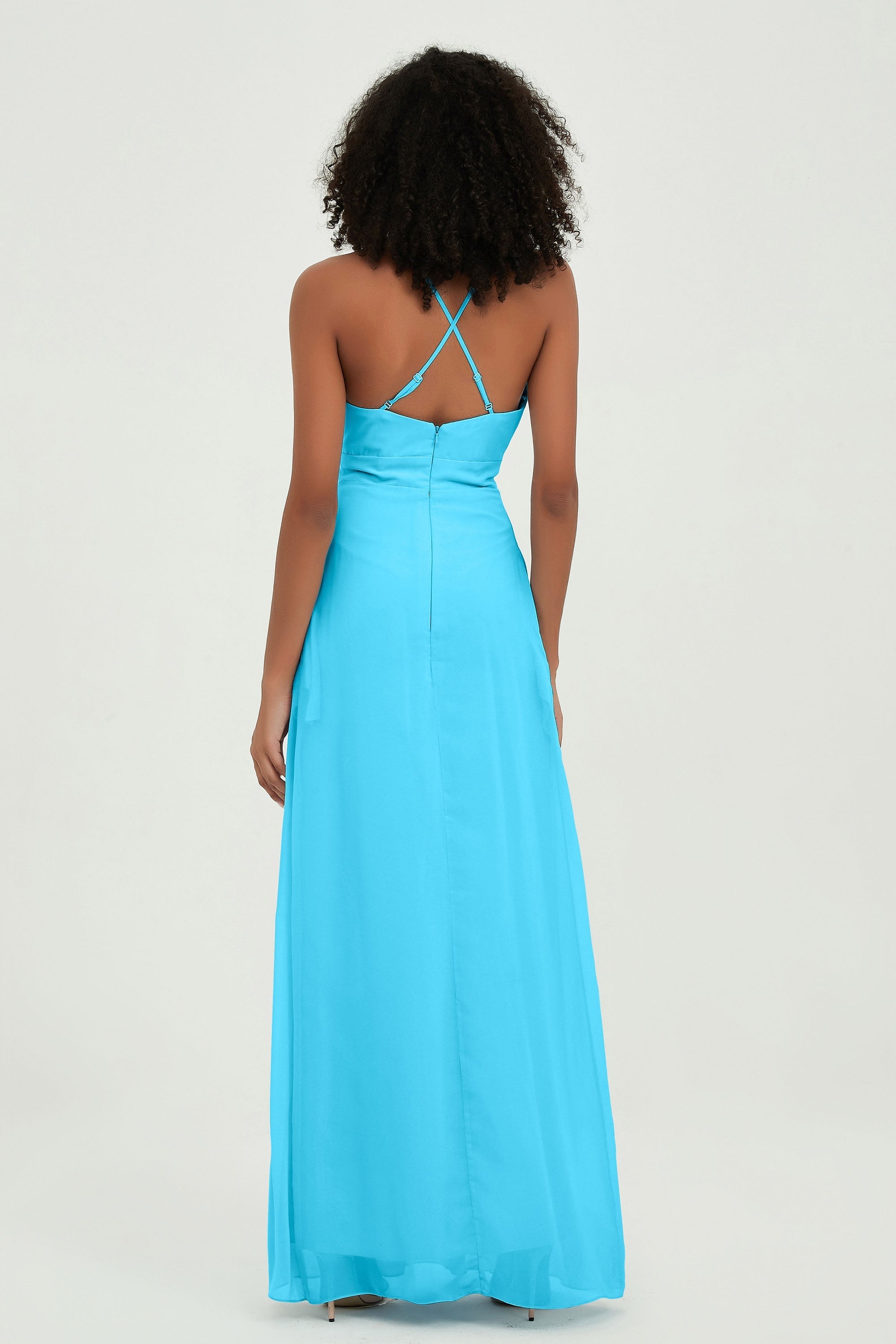 Criss Cross Straps Chiffon Bridesmaid Dress Spaghetti Straps Formal Evening Dresses Gowns