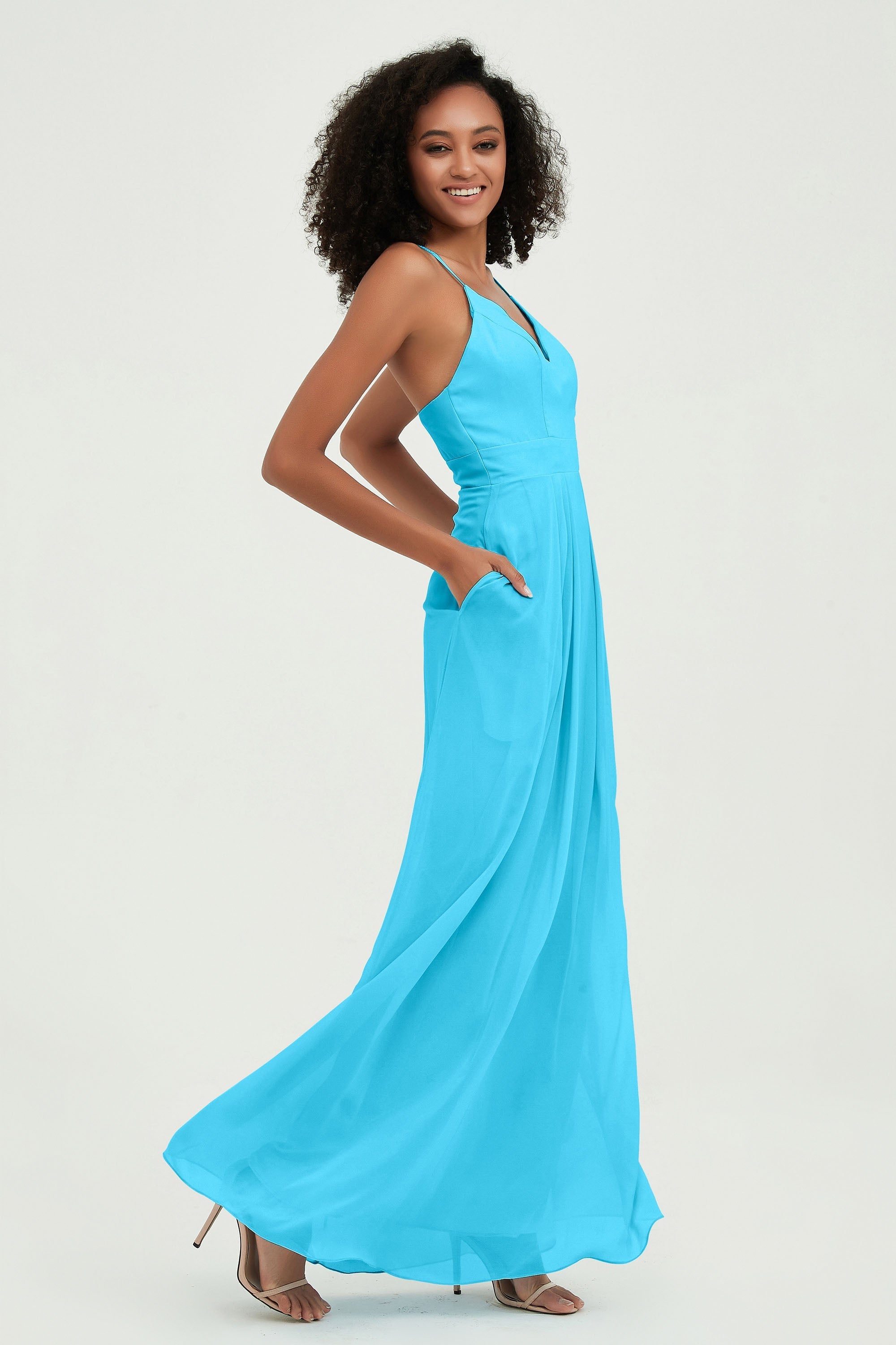Criss Cross Straps Chiffon Bridesmaid Dress Spaghetti Straps Formal Evening Dresses Gowns