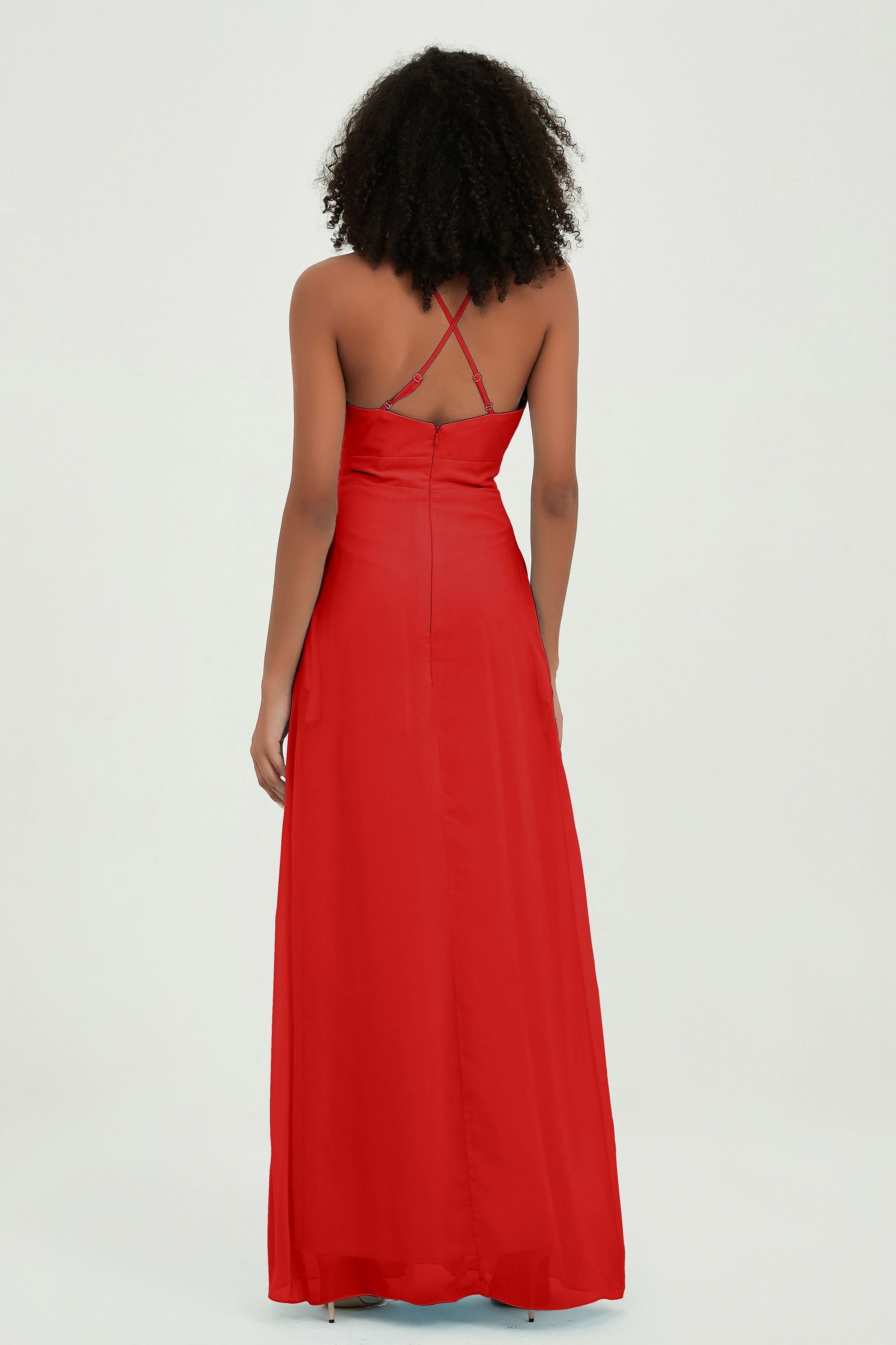 Criss Cross Straps Chiffon Bridesmaid Dress Spaghetti Straps Formal Evening Dresses Gowns