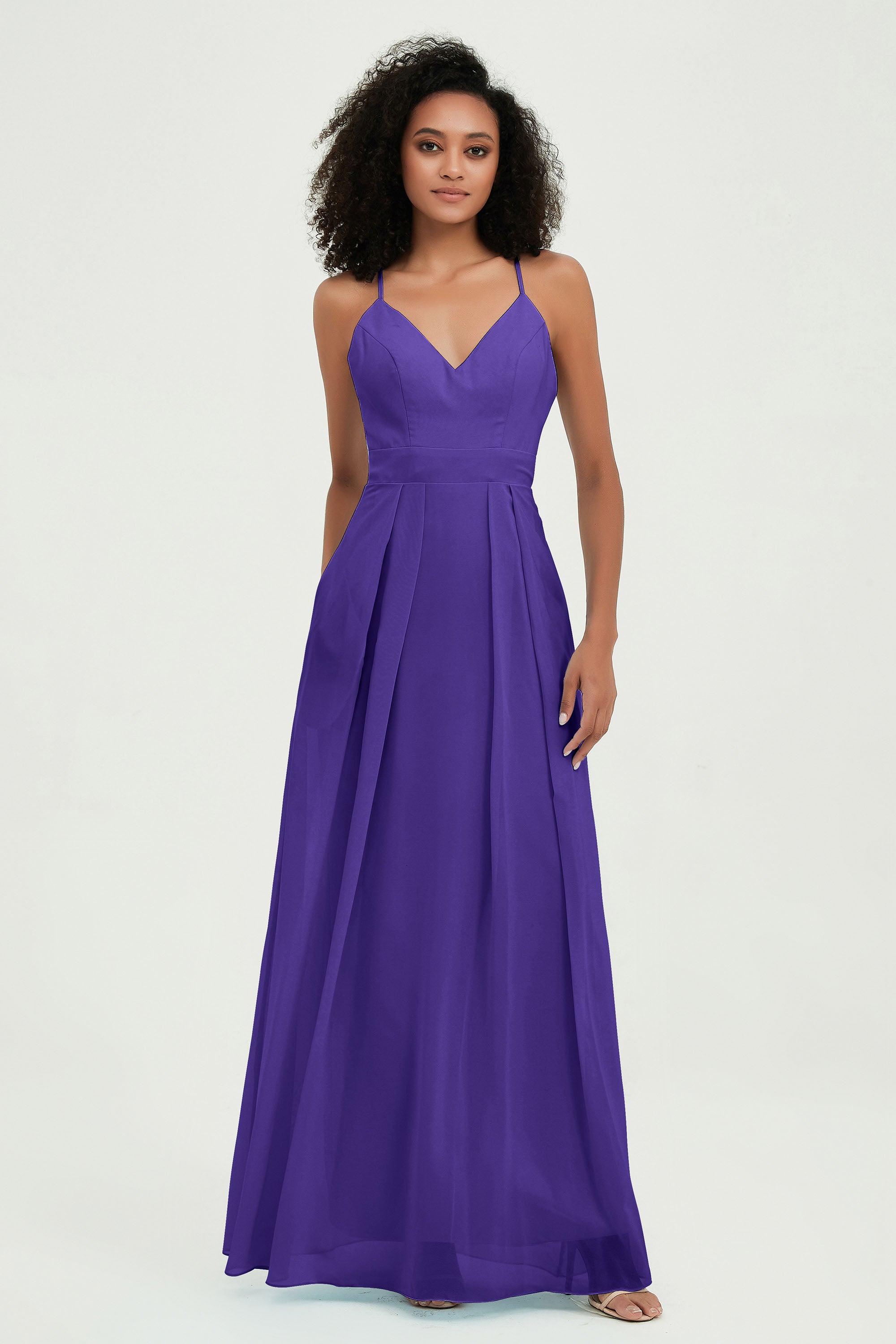 Criss Cross Straps Chiffon Bridesmaid Dress Spaghetti Straps Formal Evening Dresses Gowns