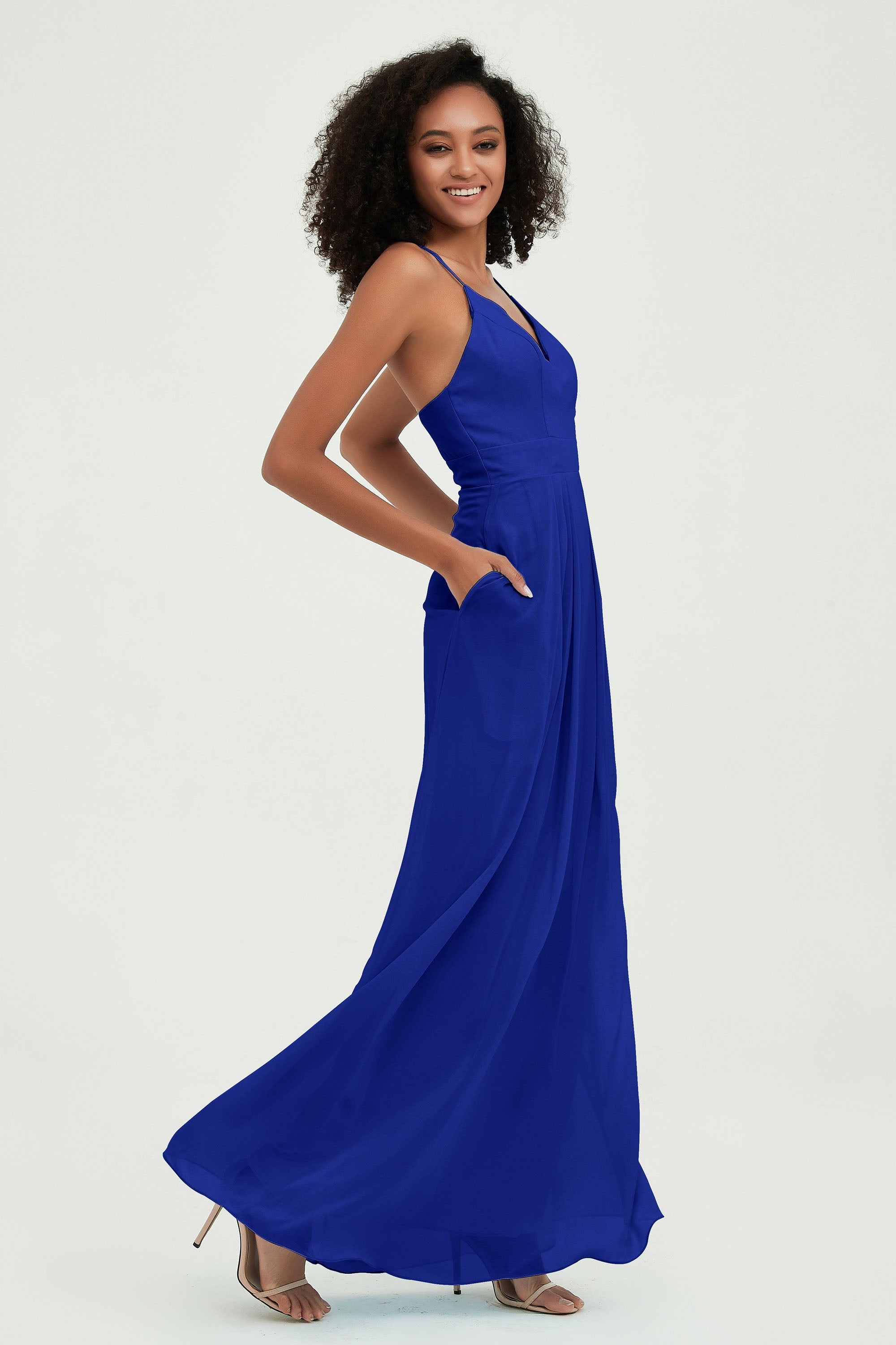 Criss Cross Straps Chiffon Bridesmaid Dress Spaghetti Straps Formal Evening Dresses Gowns