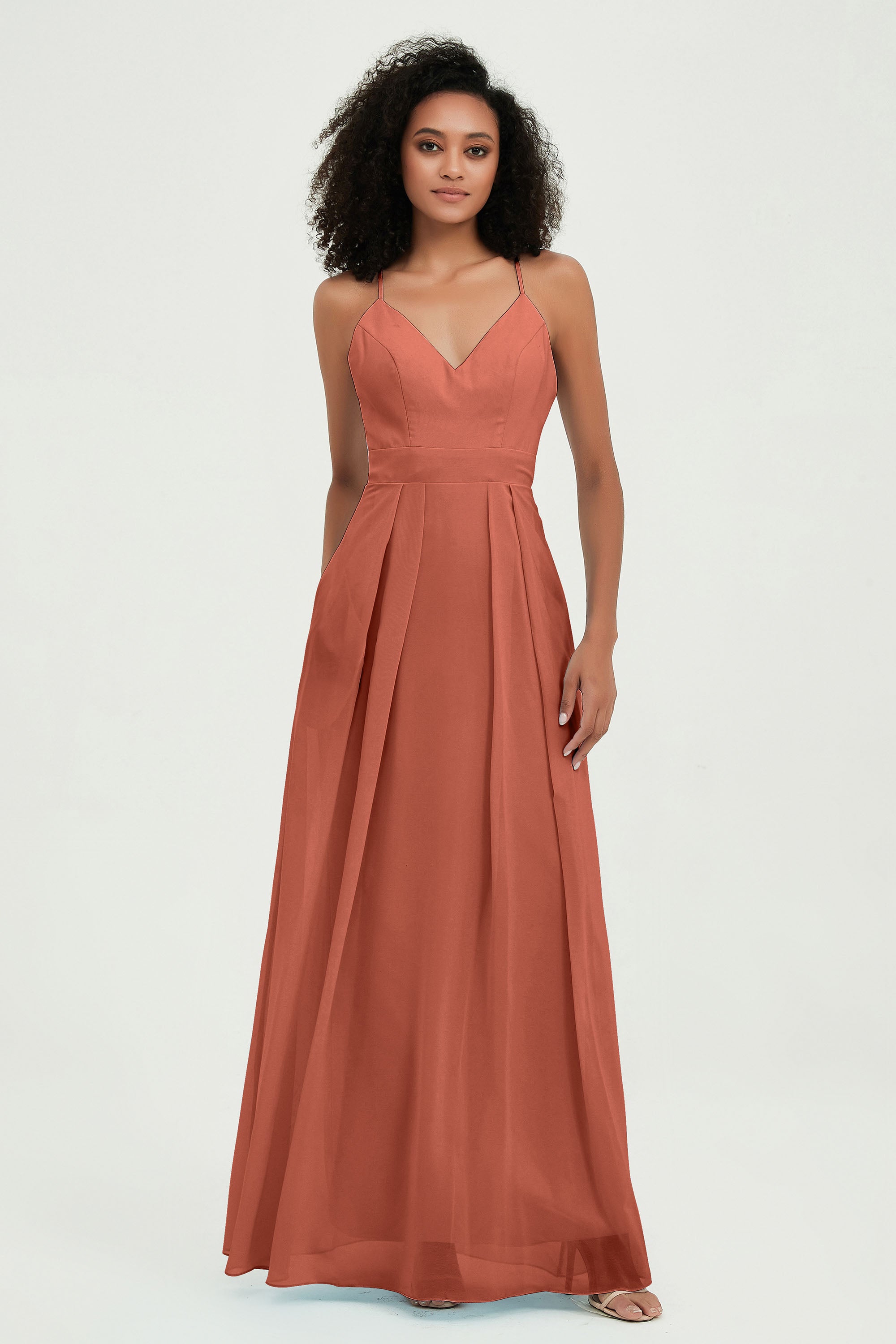 Criss Cross Straps Chiffon Bridesmaid Dress Spaghetti Straps Formal Evening Dresses Gowns