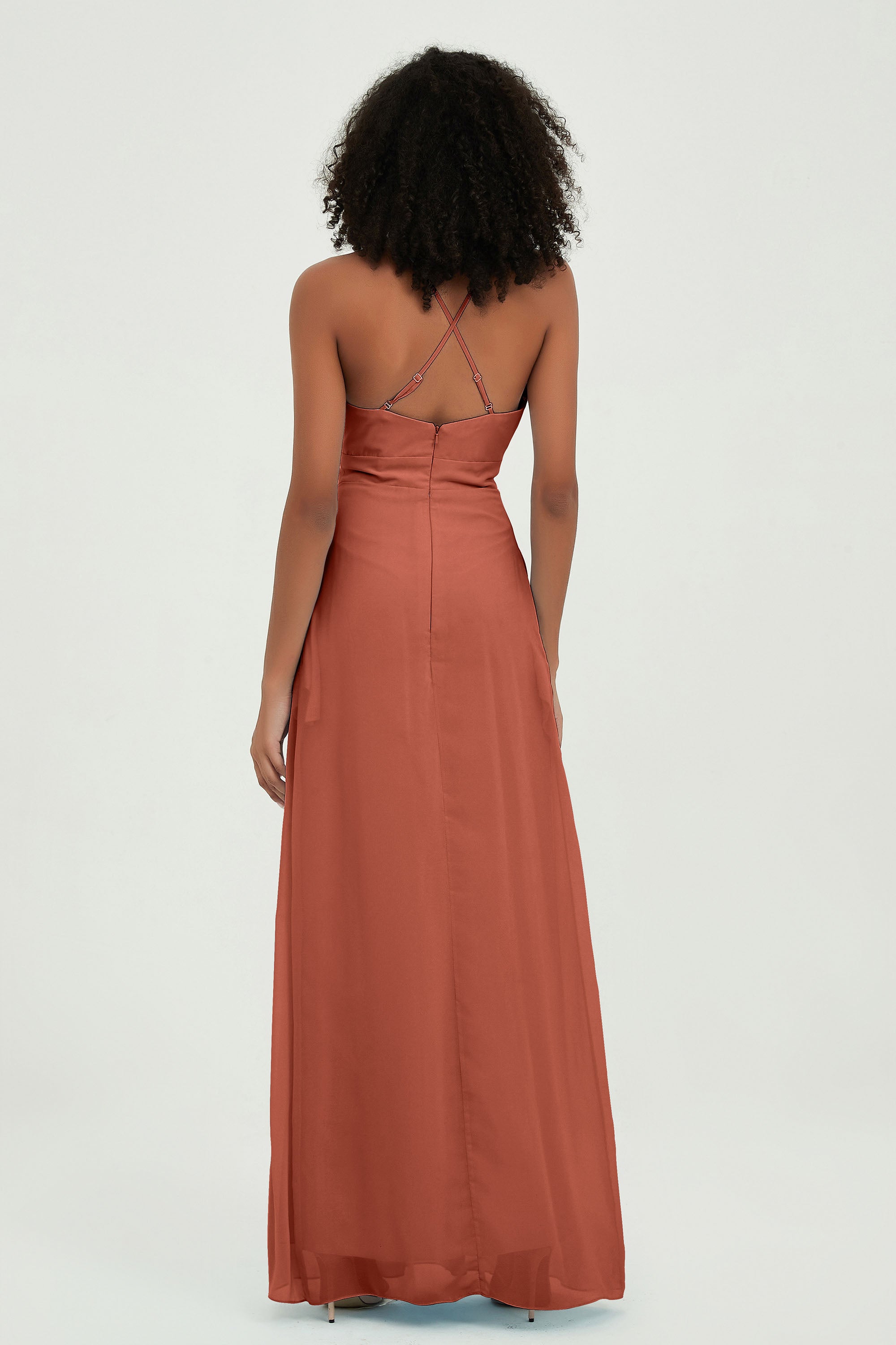 Criss Cross Straps Chiffon Bridesmaid Dress Spaghetti Straps Formal Evening Dresses Gowns