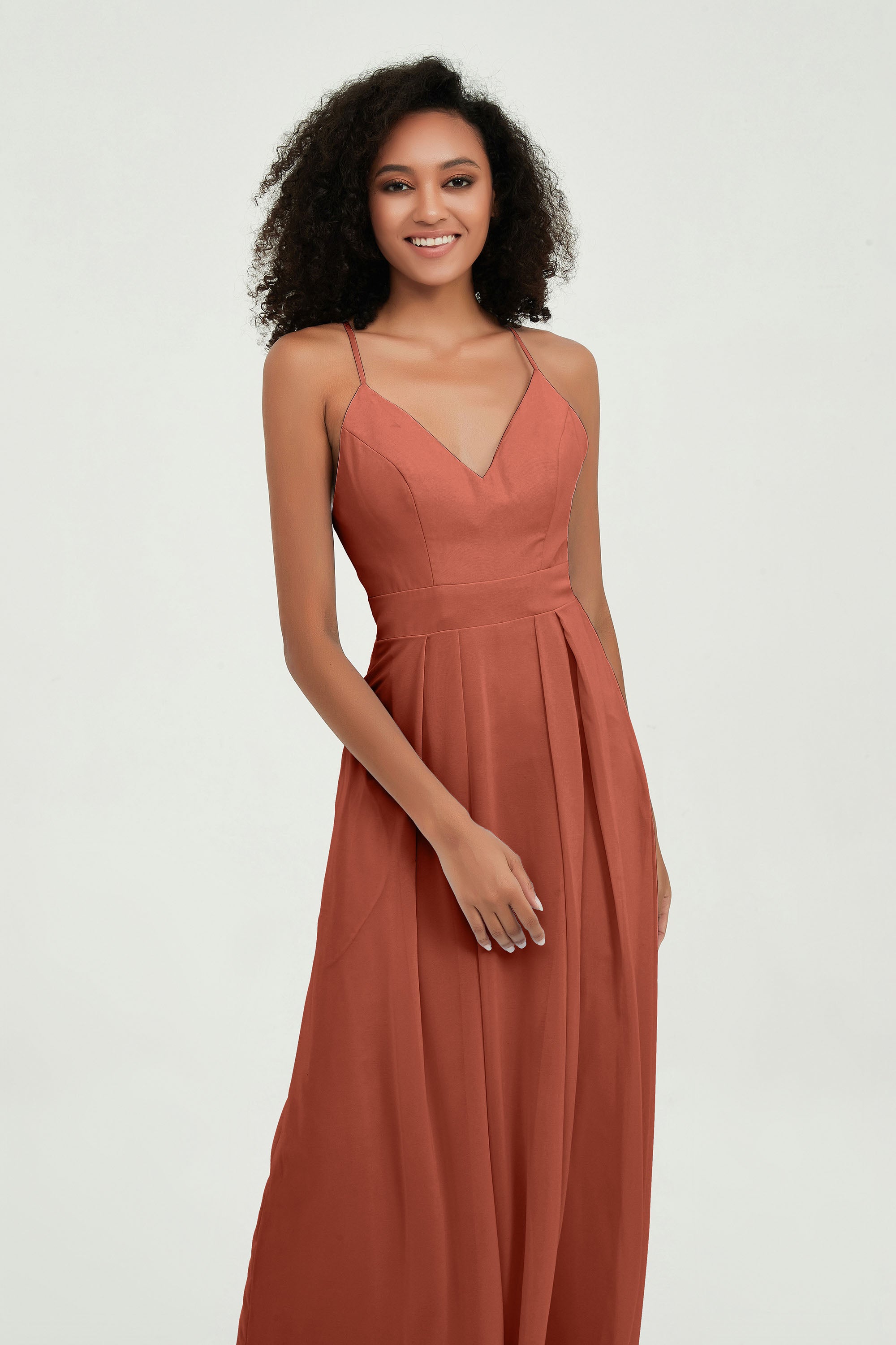 Criss Cross Straps Chiffon Bridesmaid Dress Spaghetti Straps Formal Evening Dresses Gowns