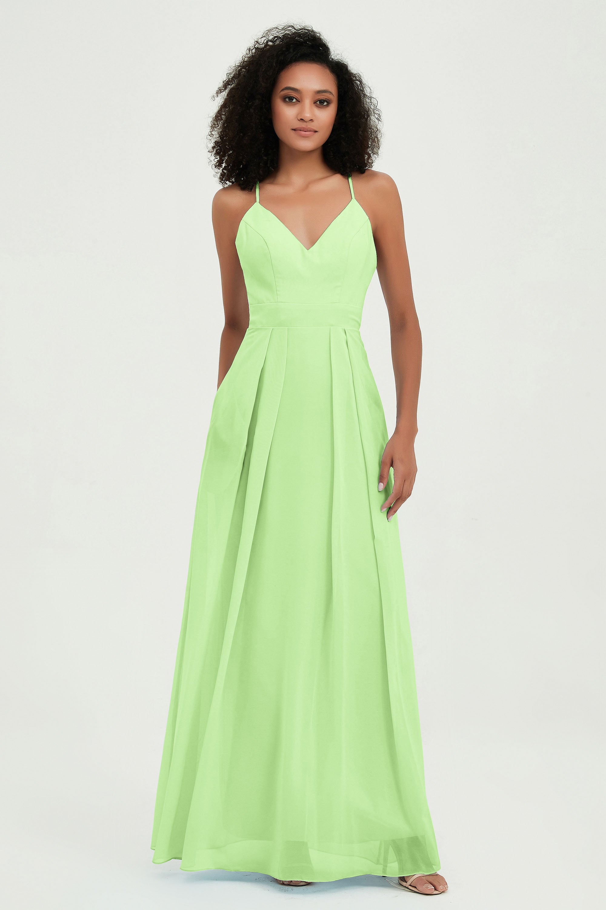 Criss Cross Straps Chiffon Bridesmaid Dress Spaghetti Straps Formal Evening Dresses Gowns