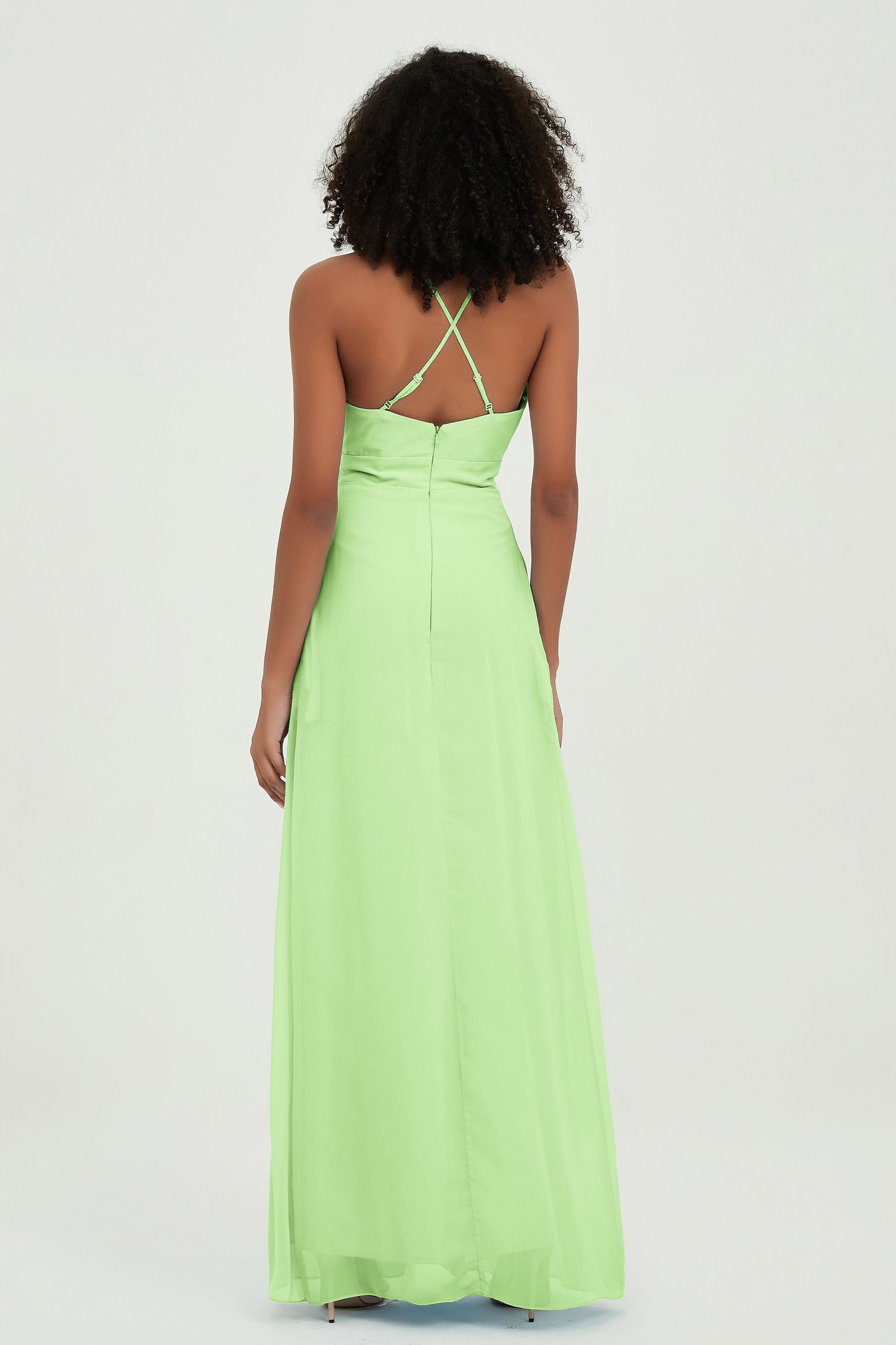 Criss Cross Straps Chiffon Bridesmaid Dress Spaghetti Straps Formal Evening Dresses Gowns