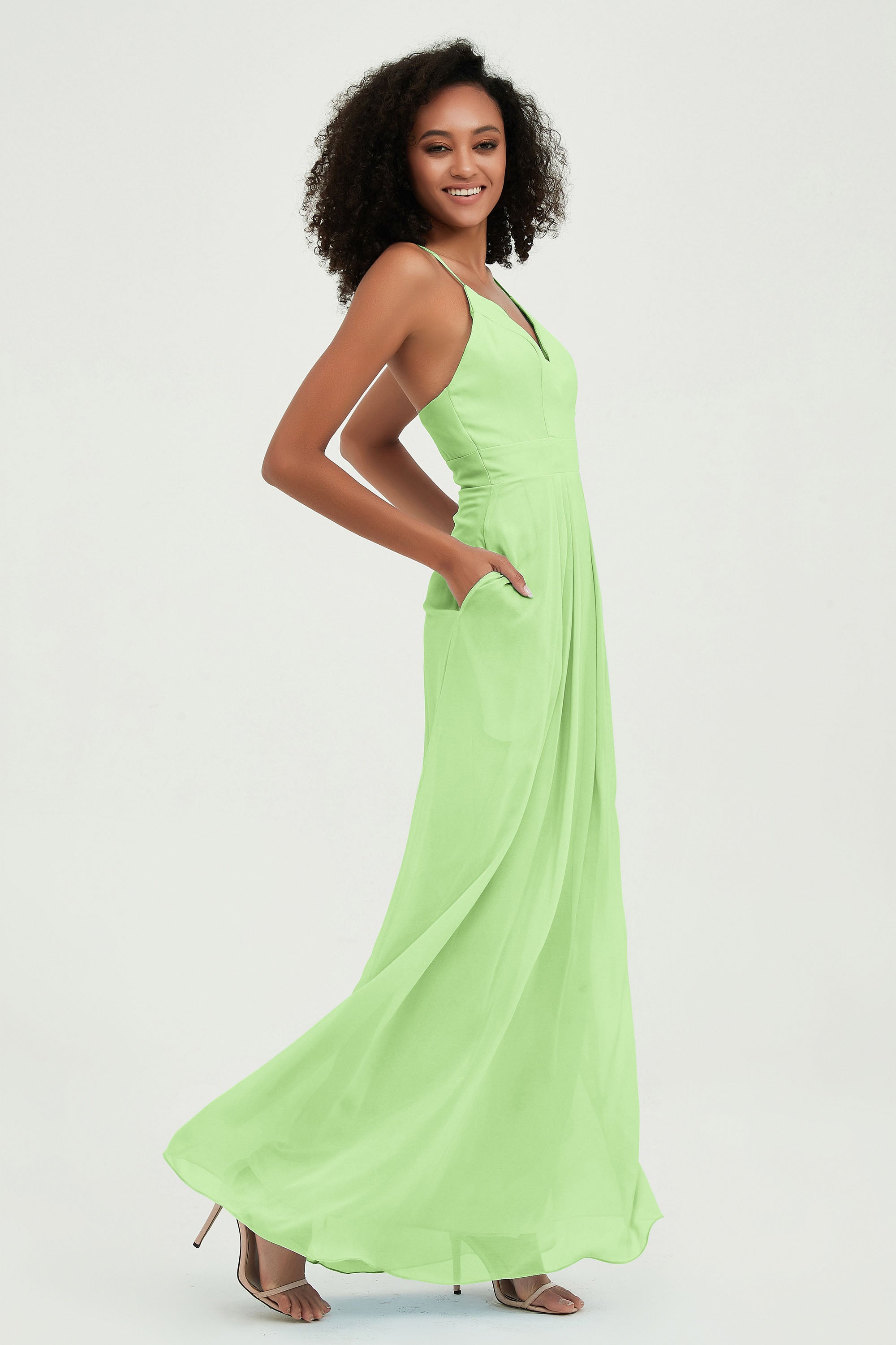 Criss Cross Straps Chiffon Bridesmaid Dress Spaghetti Straps Formal Evening Dresses Gowns