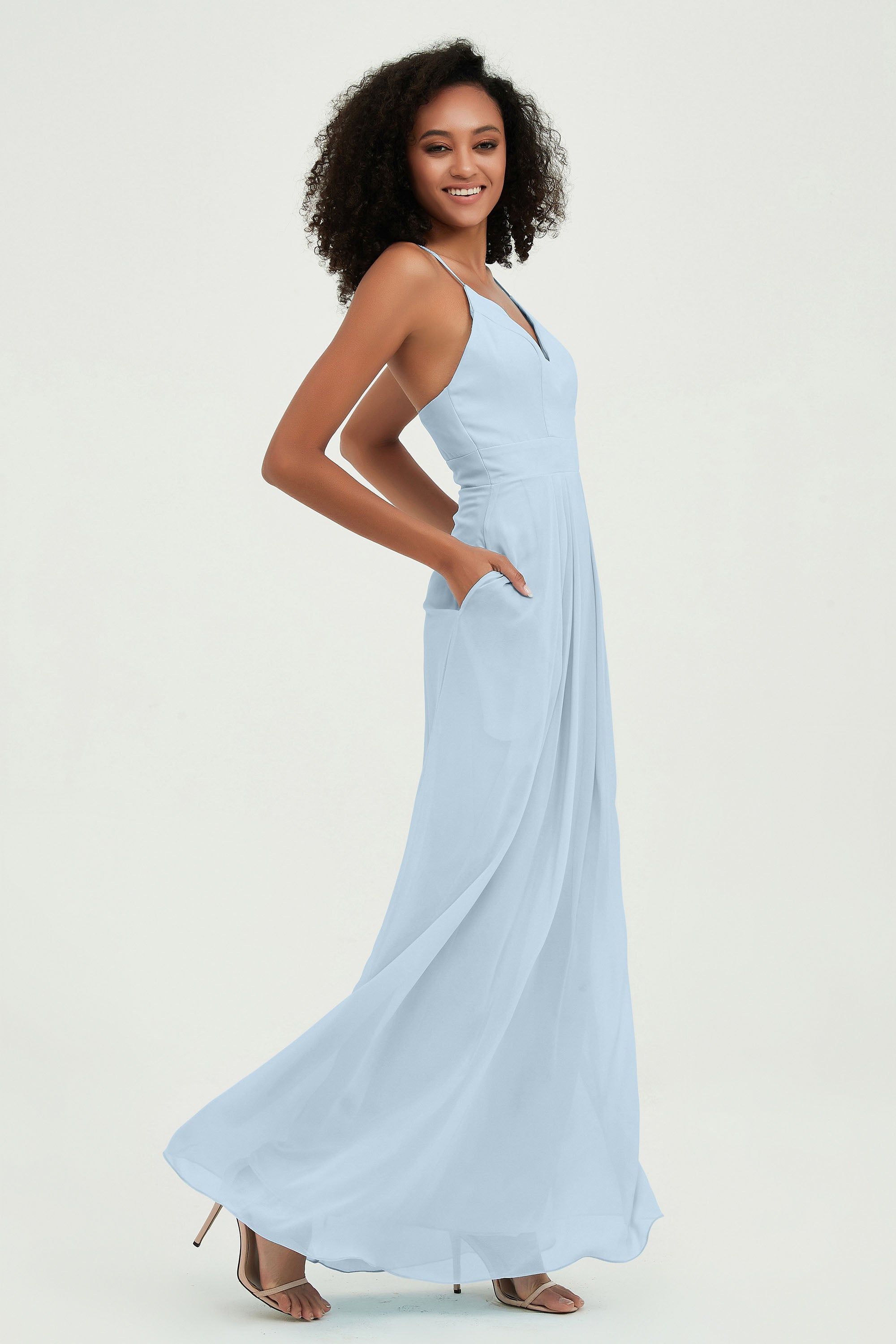 Criss Cross Straps Chiffon Bridesmaid Dress Spaghetti Straps Formal Evening Dresses Gowns