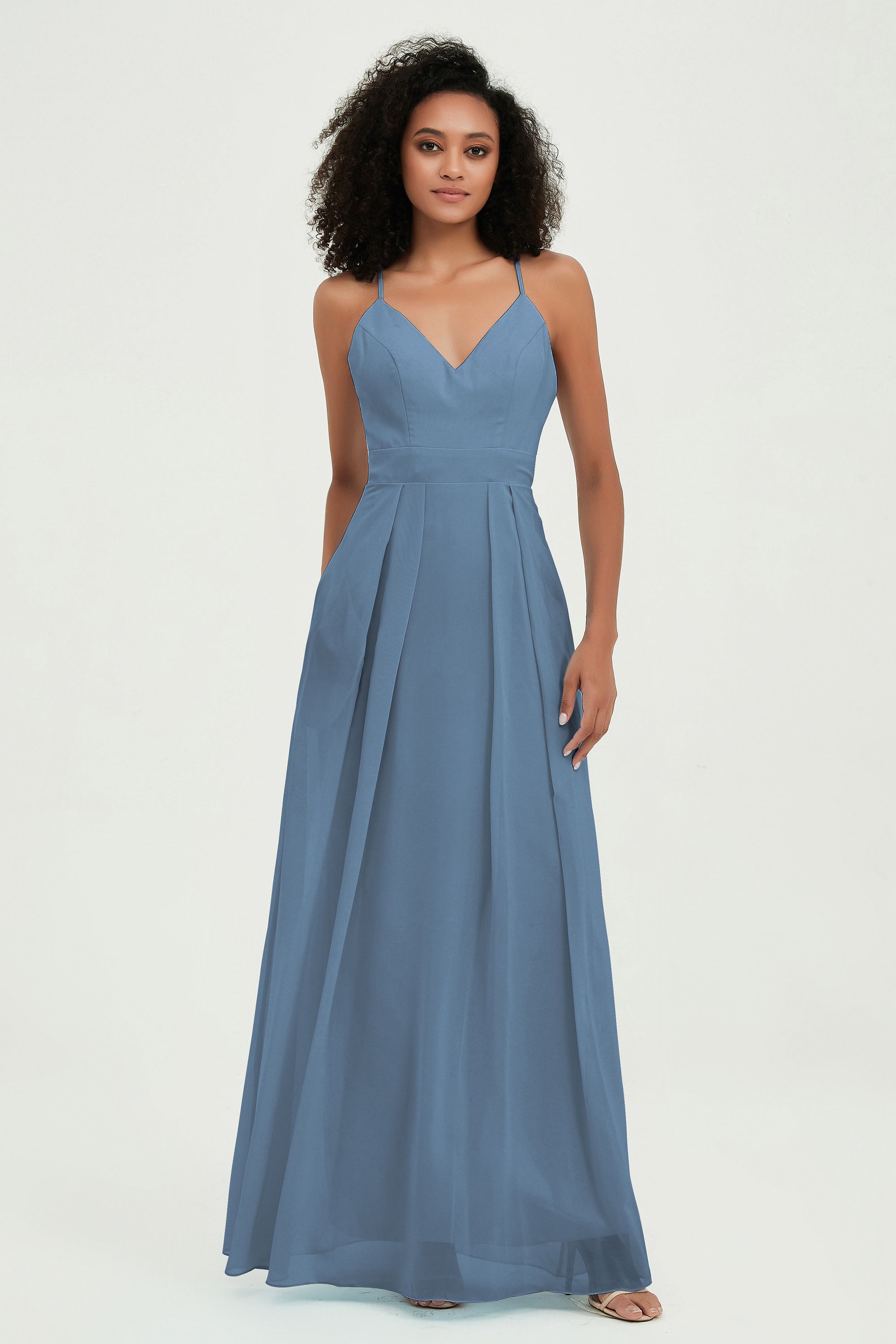 Criss Cross Straps Chiffon Bridesmaid Dress Spaghetti Straps Formal Evening Dresses Gowns