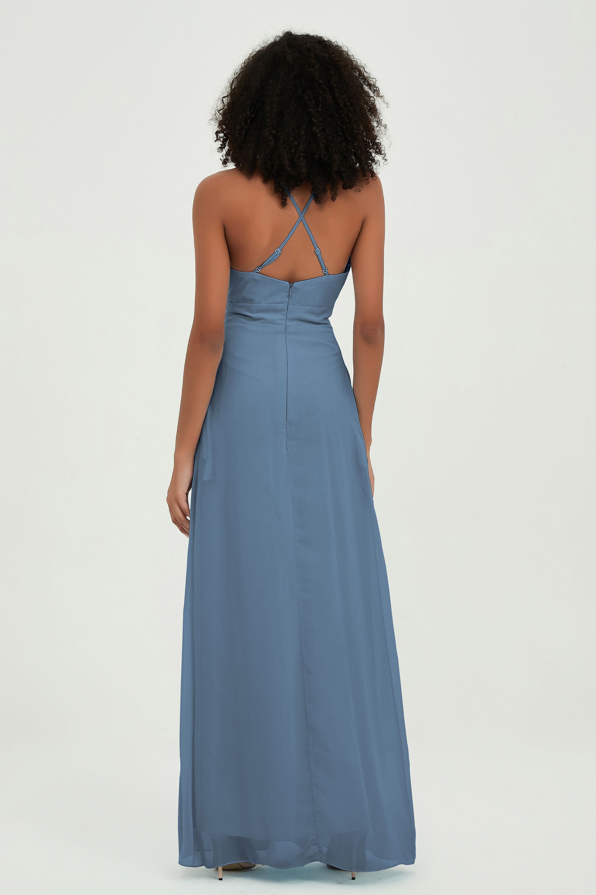 Criss Cross Straps Chiffon Bridesmaid Dress Spaghetti Straps Formal Evening Dresses Gowns