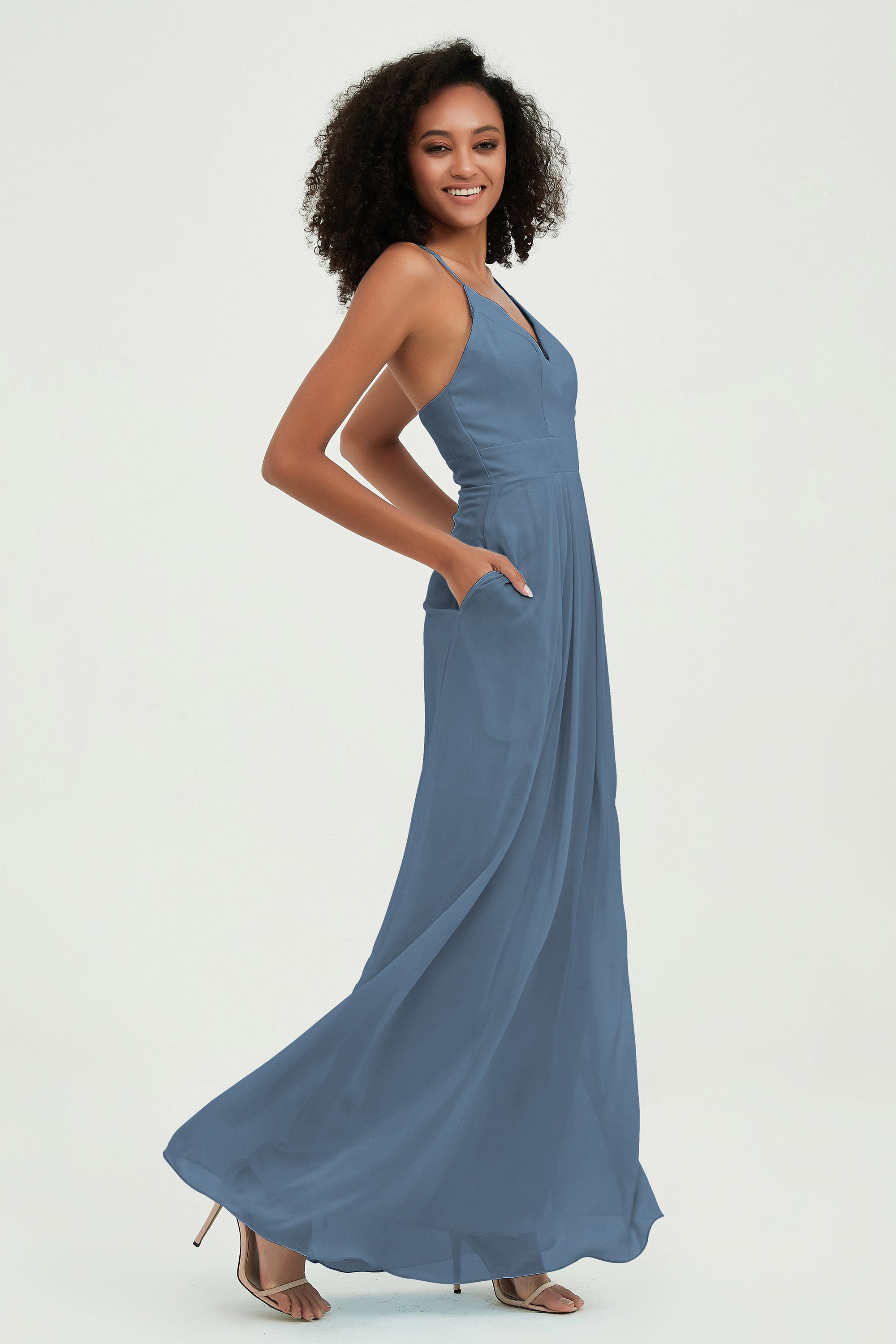 Criss Cross Straps Chiffon Bridesmaid Dress Spaghetti Straps Formal Evening Dresses Gowns