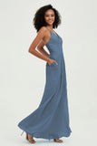 Criss Cross Straps Chiffon Bridesmaid Dress Spaghetti Straps Formal Evening Dresses Gowns