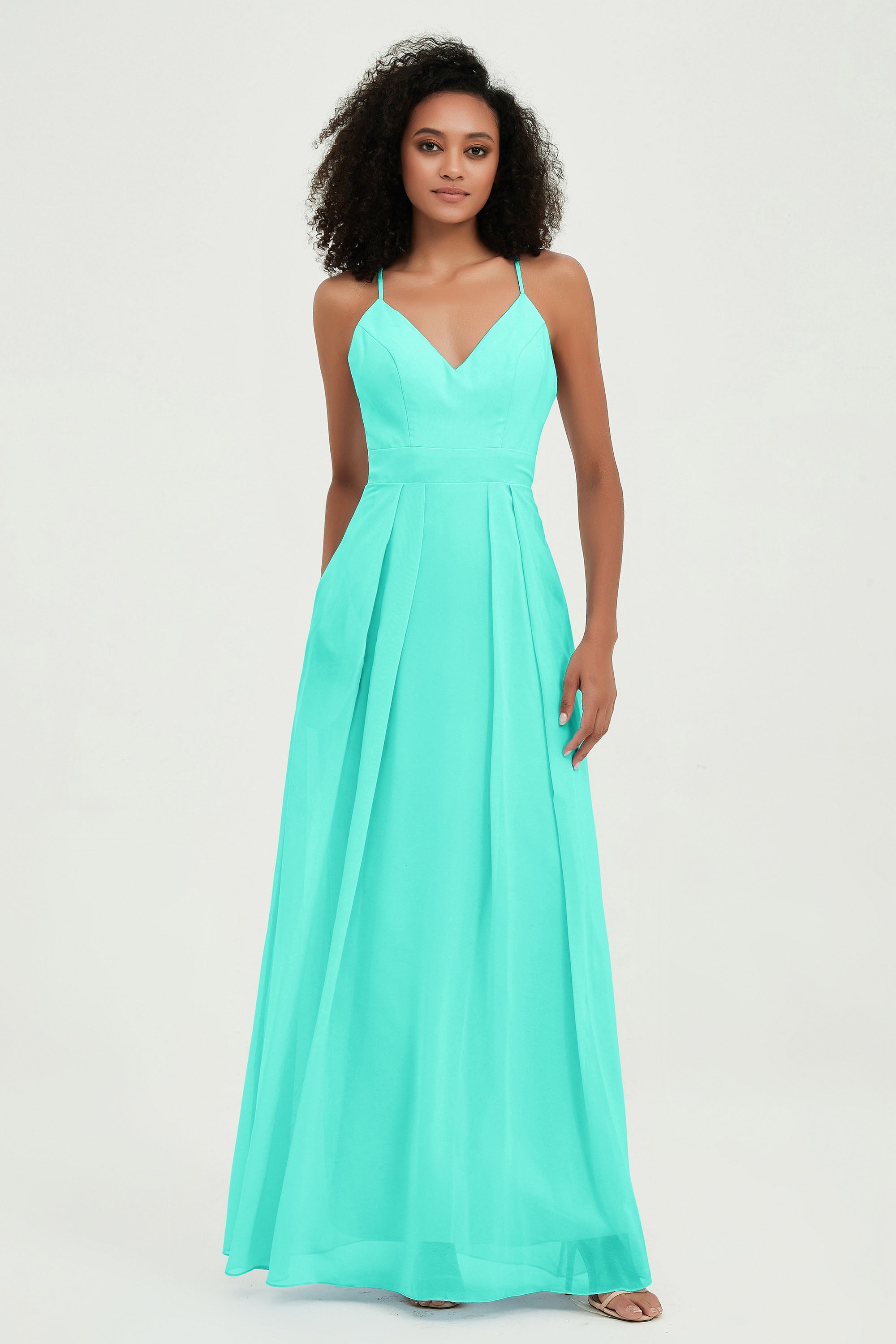 Criss Cross Straps Chiffon Bridesmaid Dress Spaghetti Straps Formal Evening Dresses Gowns
