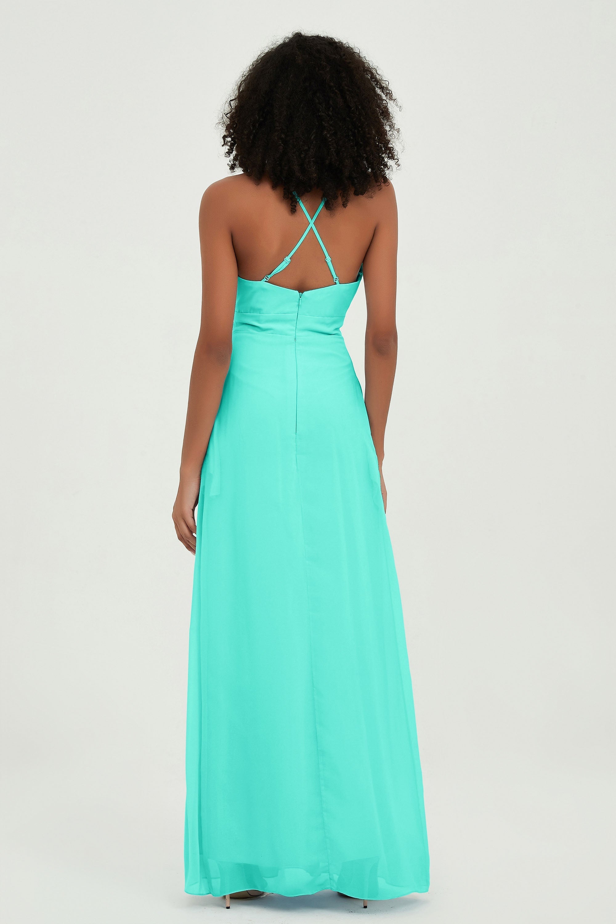 Criss Cross Straps Chiffon Bridesmaid Dress Spaghetti Straps Formal Evening Dresses Gowns