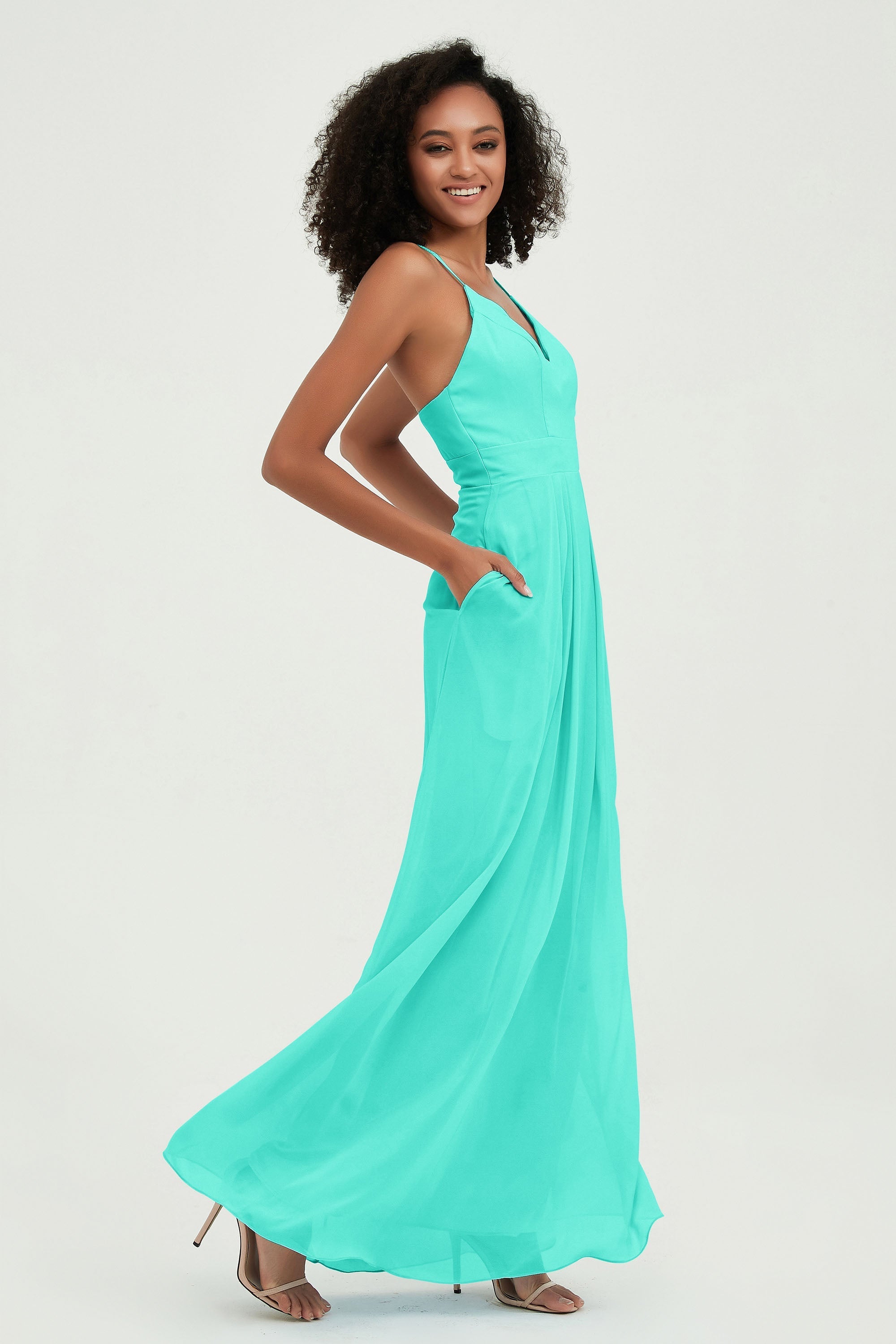 Criss Cross Straps Chiffon Bridesmaid Dress Spaghetti Straps Formal Evening Dresses Gowns