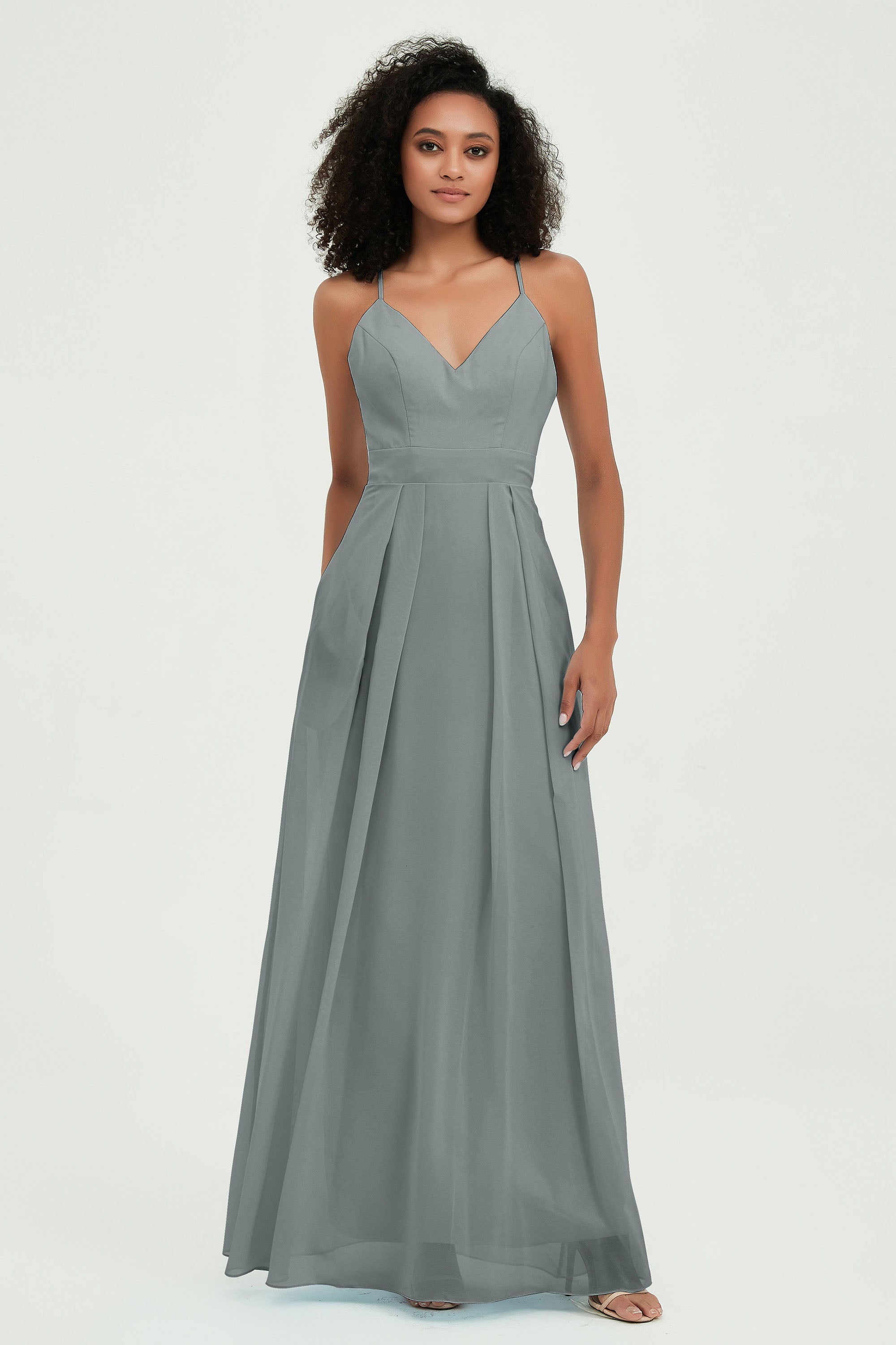 Criss Cross Straps Chiffon Bridesmaid Dress Spaghetti Straps Formal Evening Dresses Gowns