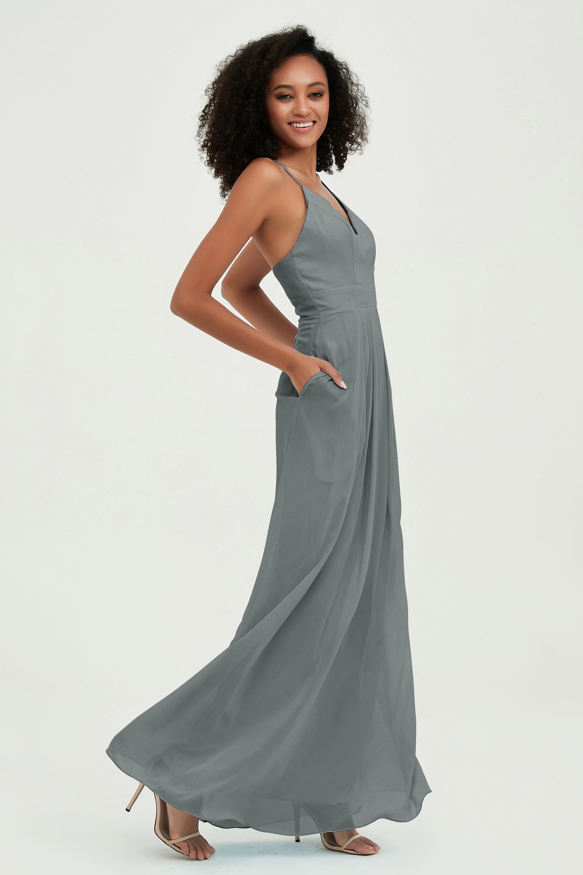 Criss Cross Straps Chiffon Bridesmaid Dress Spaghetti Straps Formal Evening Dresses Gowns