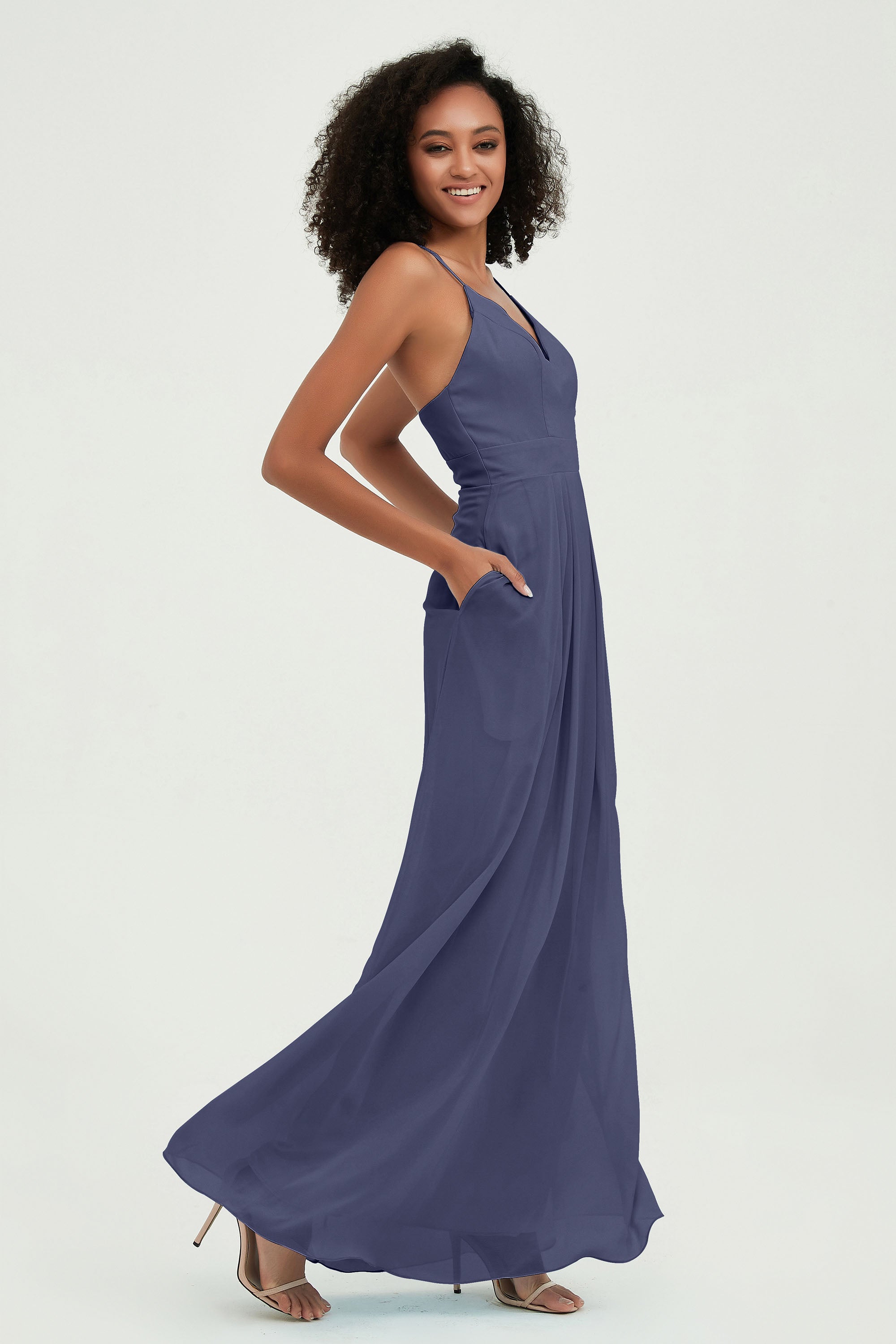 Criss Cross Straps Chiffon Bridesmaid Dress Spaghetti Straps Formal Evening Dresses Gowns