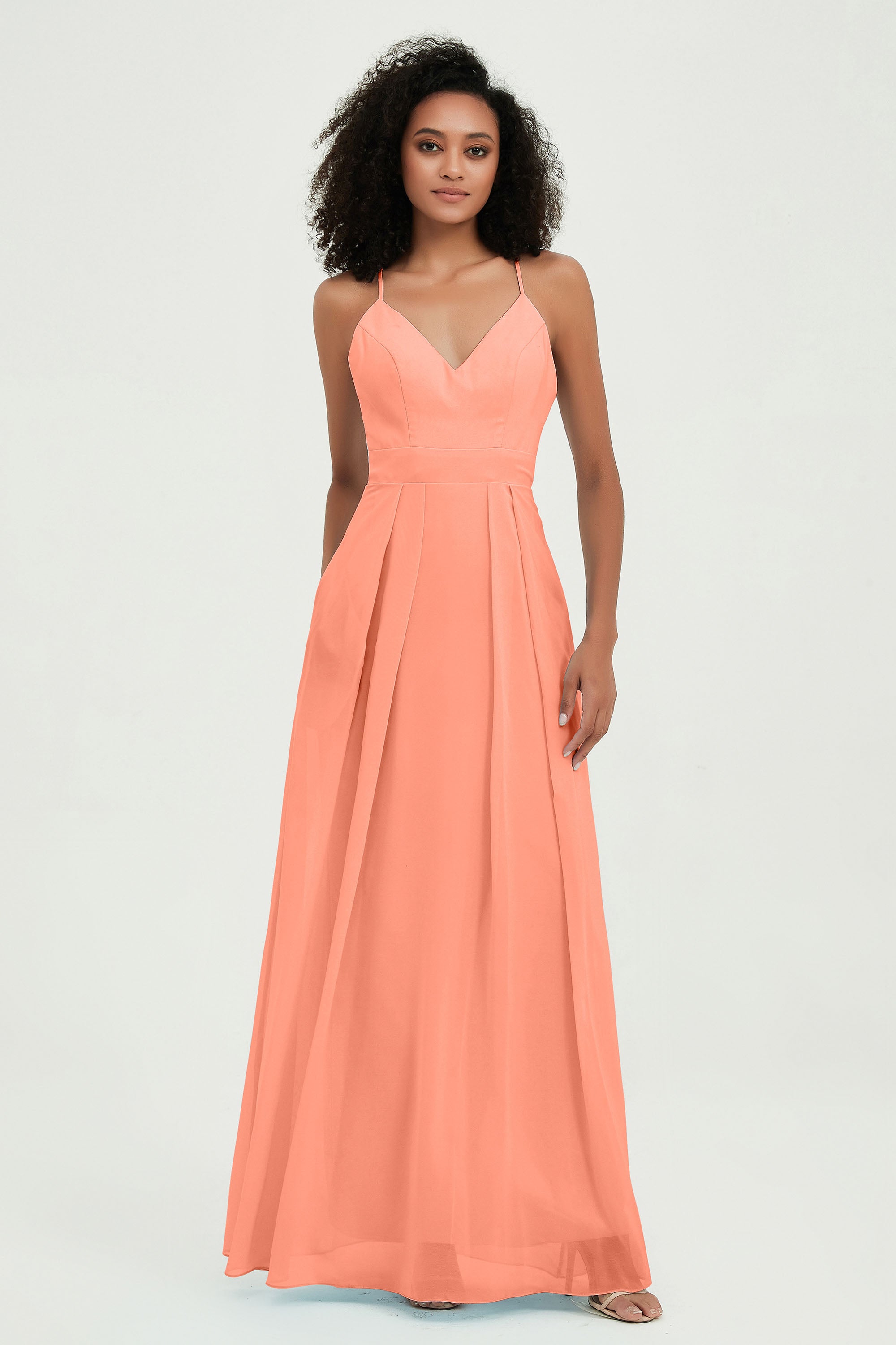 Criss Cross Straps Chiffon Bridesmaid Dress Spaghetti Straps Formal Evening Dresses Gowns