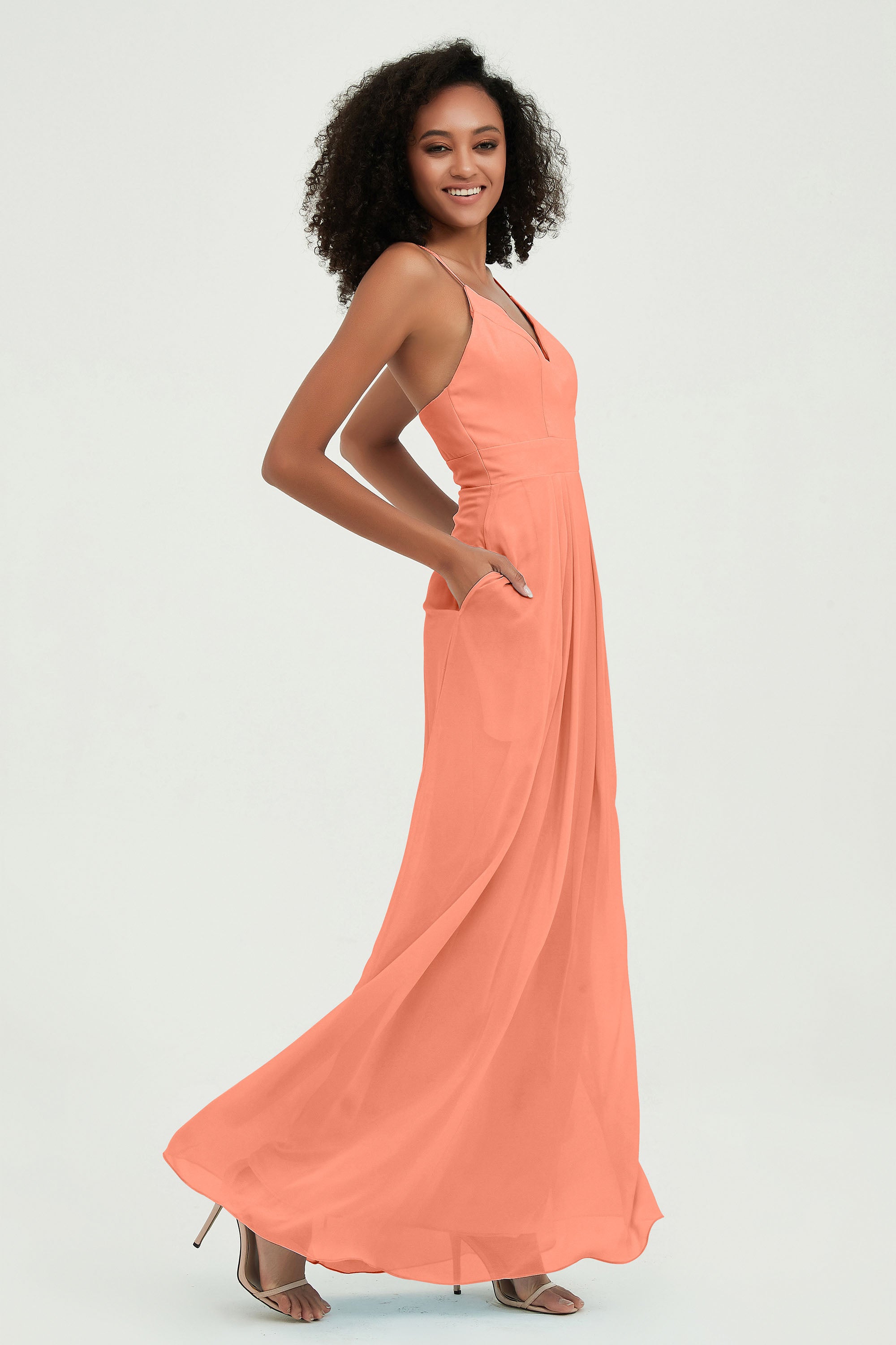 Criss Cross Straps Chiffon Bridesmaid Dress Spaghetti Straps Formal Evening Dresses Gowns