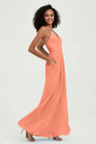 Criss Cross Straps Chiffon Bridesmaid Dress Spaghetti Straps Formal Evening Dresses Gowns