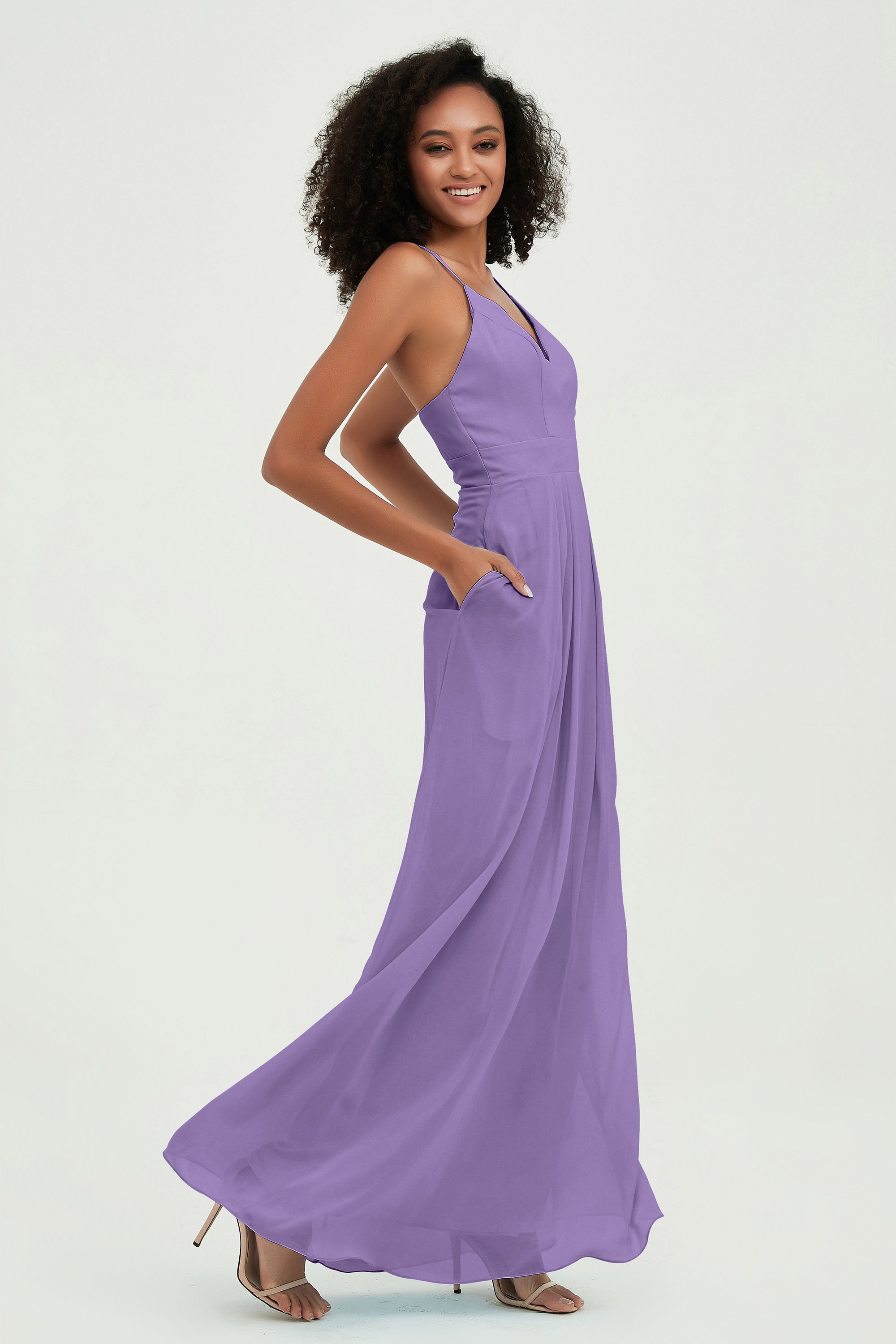 Criss Cross Straps Chiffon Bridesmaid Dress Spaghetti Straps Formal Evening Dresses Gowns