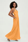Criss Cross Straps Chiffon Bridesmaid Dress Spaghetti Straps Formal Evening Dresses Gowns