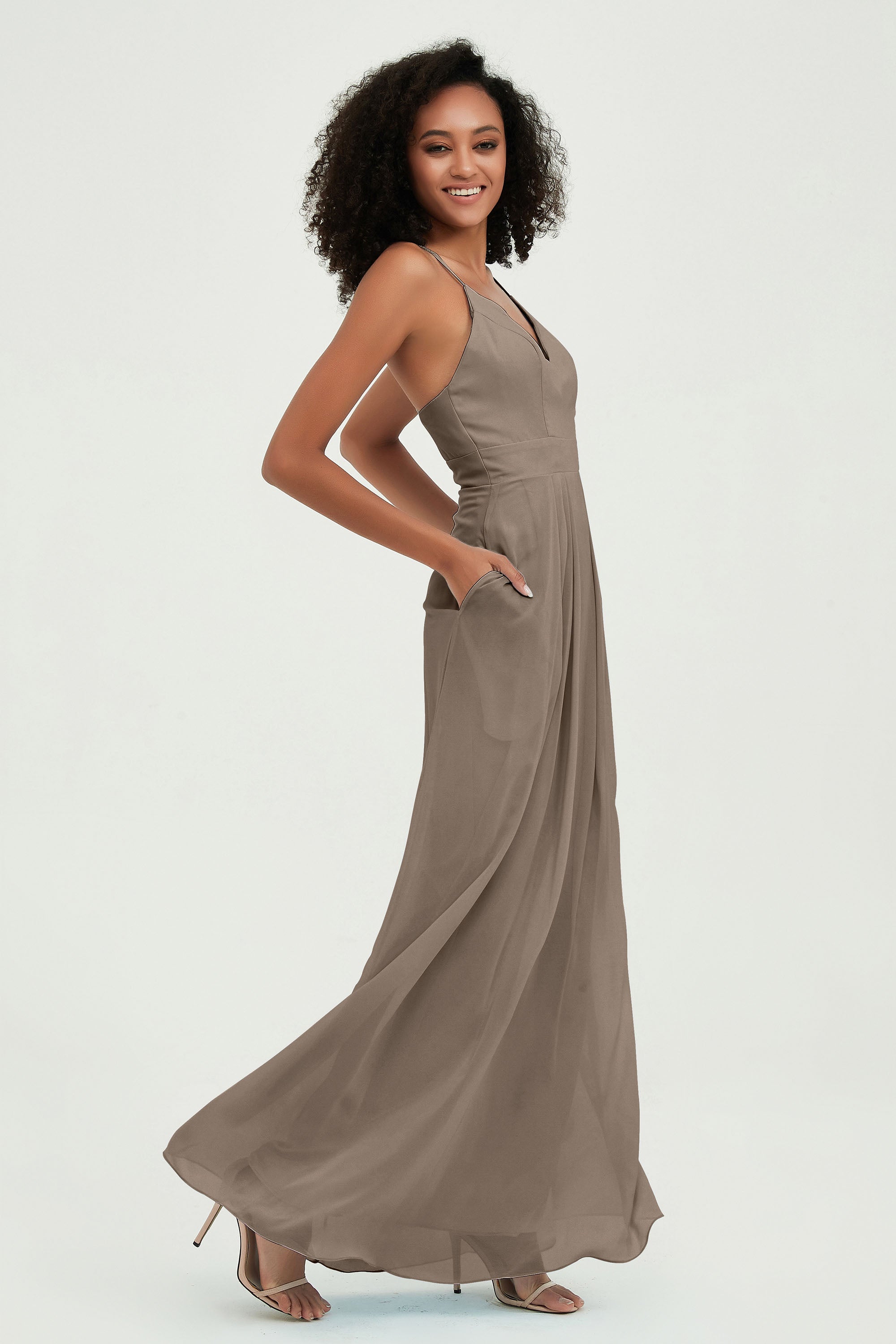 Criss Cross Straps Chiffon Bridesmaid Dress Spaghetti Straps Formal Evening Dresses Gowns