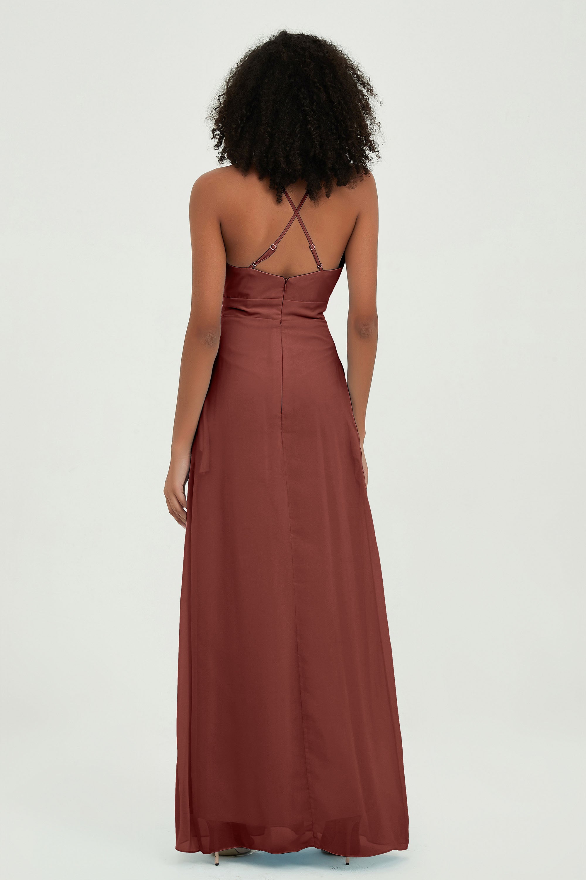 Criss Cross Straps Chiffon Bridesmaid Dress Spaghetti Straps Formal Evening Dresses Gowns