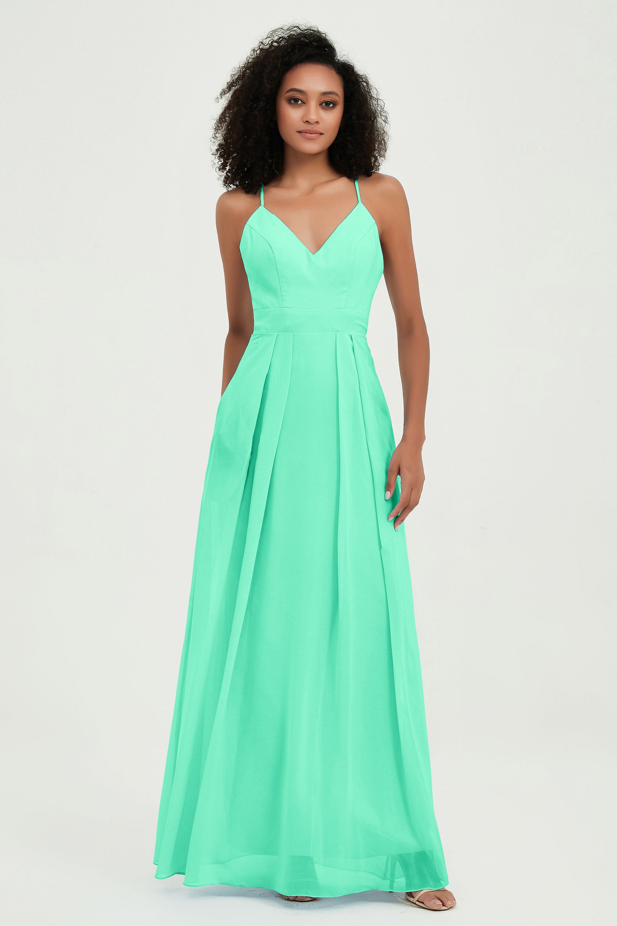 Criss Cross Straps Chiffon Bridesmaid Dress Spaghetti Straps Formal Evening Dresses Gowns