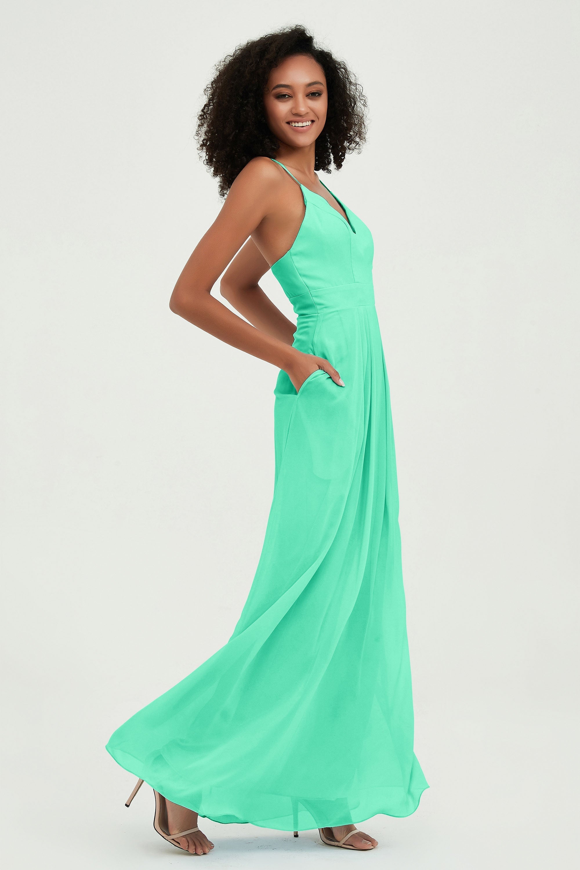 Criss Cross Straps Chiffon Bridesmaid Dress Spaghetti Straps Formal Evening Dresses Gowns