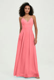 Criss Cross Straps Chiffon Bridesmaid Dress Spaghetti Straps Formal Evening Dresses Gowns