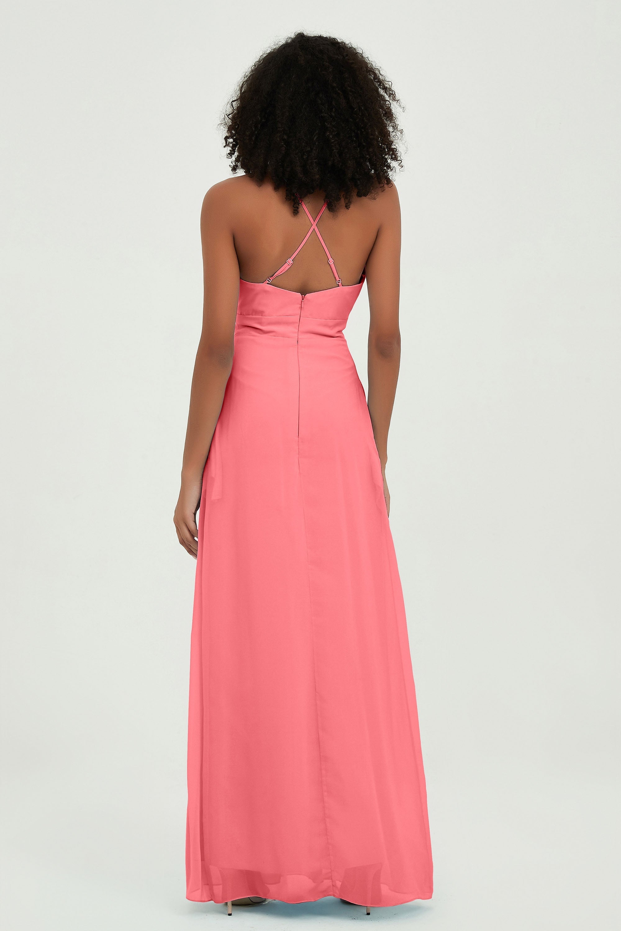 Criss Cross Straps Chiffon Bridesmaid Dress Spaghetti Straps Formal Evening Dresses Gowns