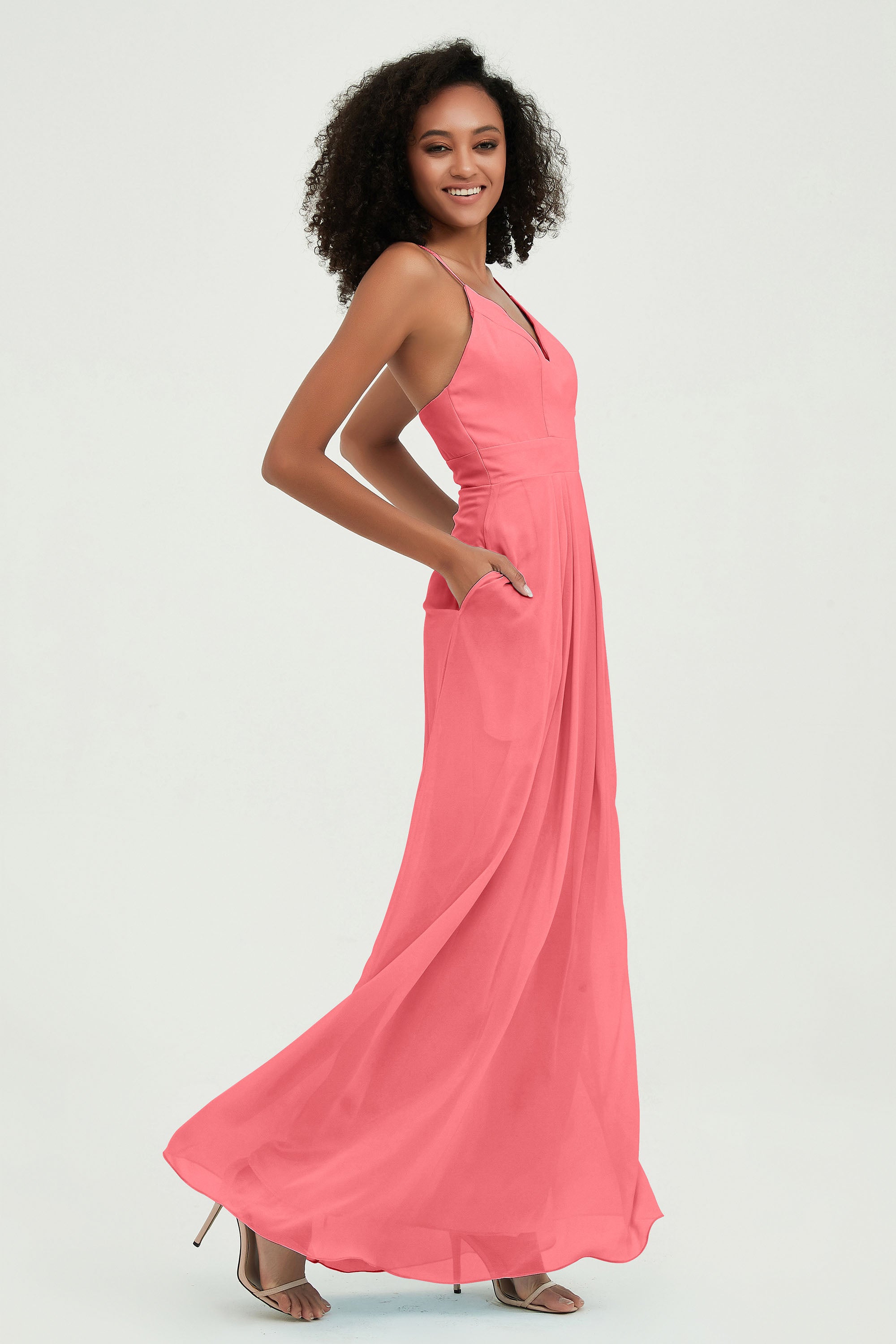 Criss Cross Straps Chiffon Bridesmaid Dress Spaghetti Straps Formal Evening Dresses Gowns