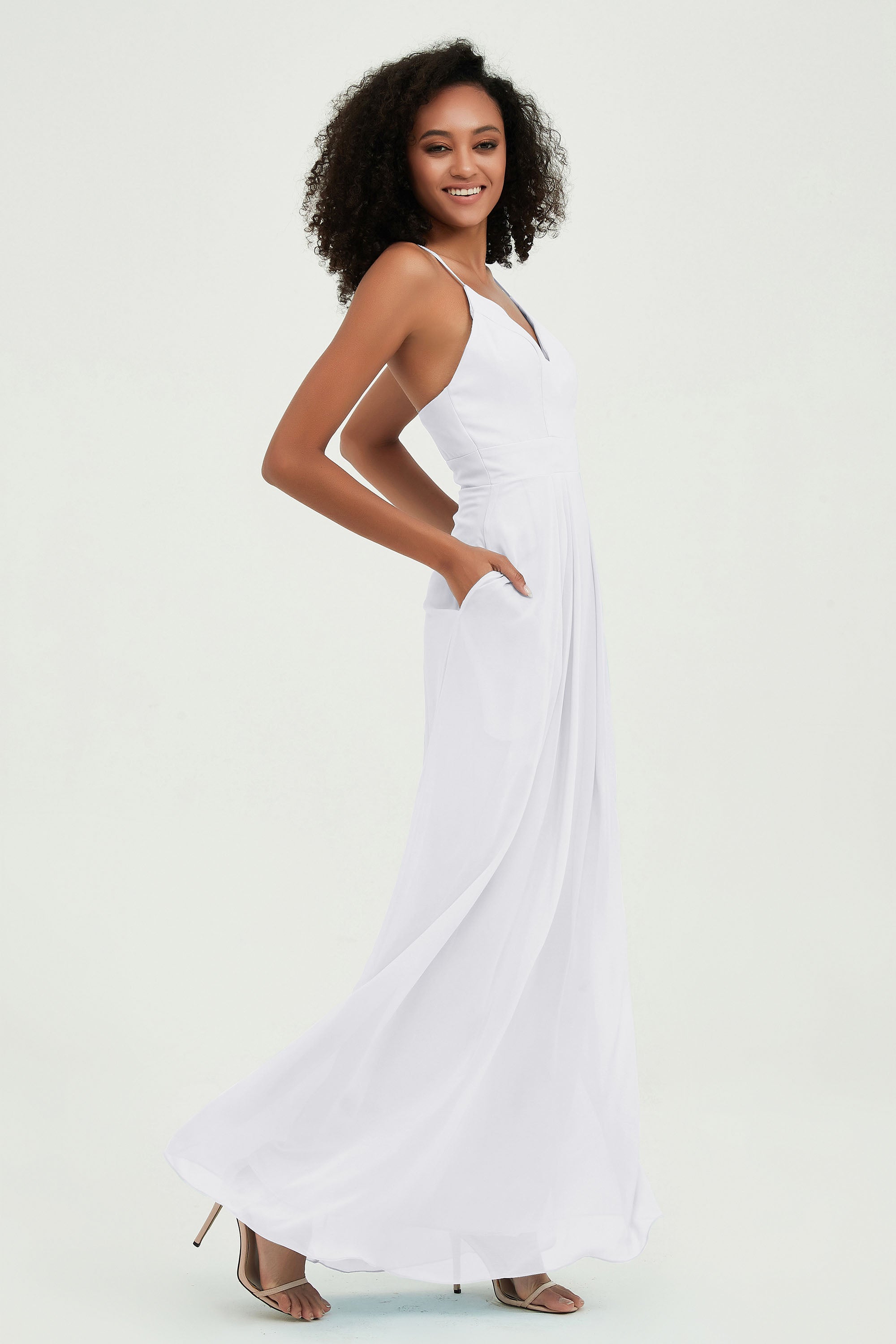 Criss Cross Straps Chiffon Bridesmaid Dress Spaghetti Straps Formal Evening Dresses Gowns