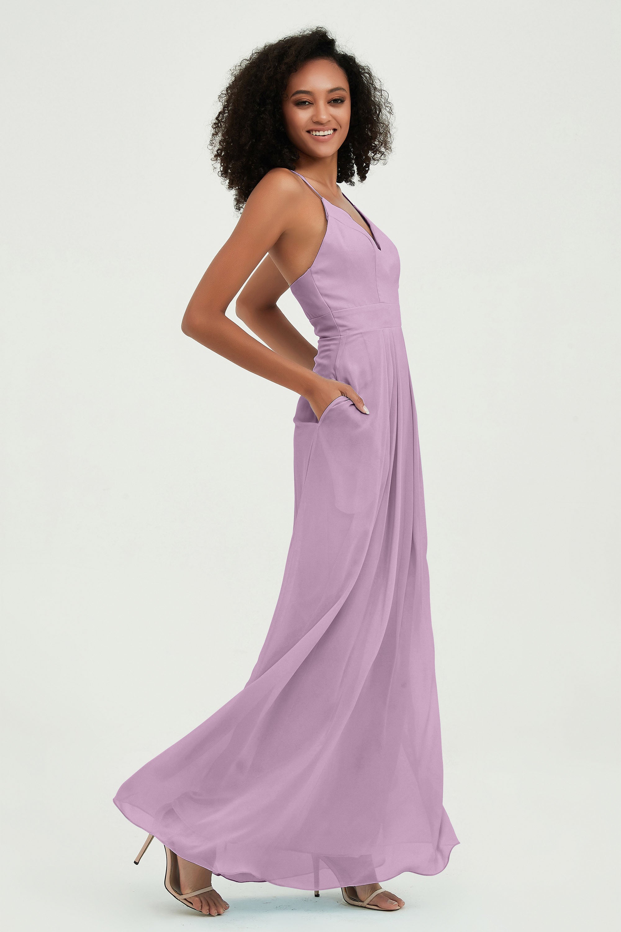 Criss Cross Straps Chiffon Bridesmaid Dress Spaghetti Straps Formal Evening Dresses Gowns