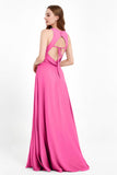 Jewel Neck Chiffon Bridesmaid Gowns Formal Evening Party Dresses A Line with Slit