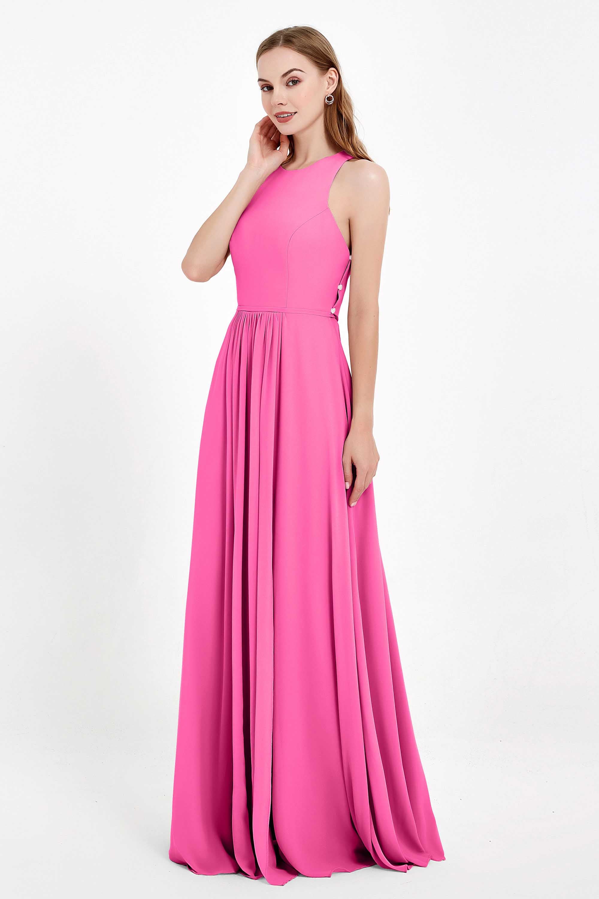 Jewel Neck Chiffon Bridesmaid Gowns Formal Evening Party Dresses A Line with Slit