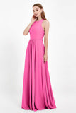 Jewel Neck Chiffon Bridesmaid Gowns Formal Evening Party Dresses A Line with Slit