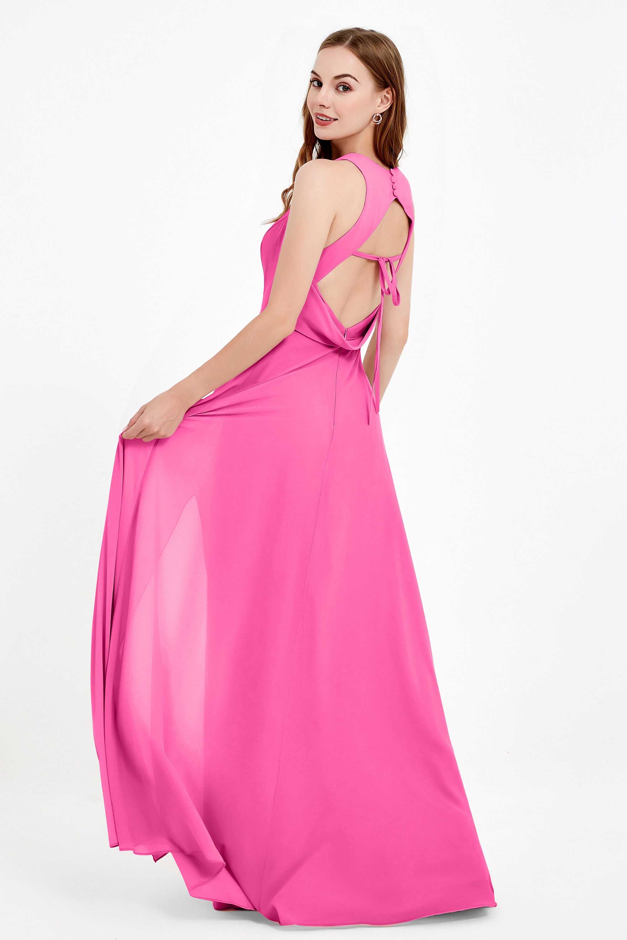 Jewel Neck Chiffon Bridesmaid Gowns Formal Evening Party Dresses A Line with Slit