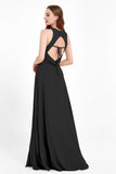 Jewel Neck Chiffon Bridesmaid Gowns Formal Evening Party Dresses A Line with Slit