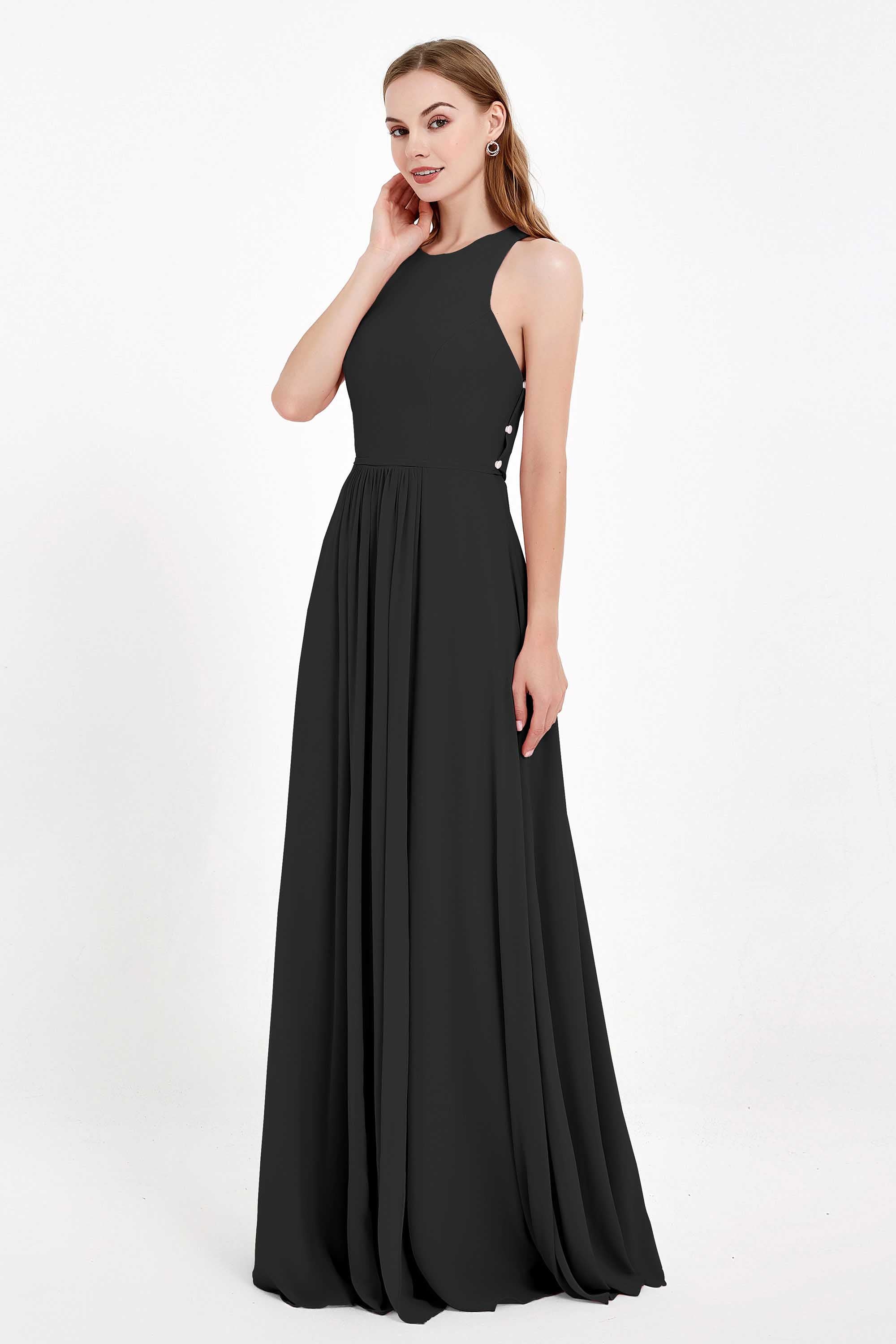 Jewel Neck Chiffon Bridesmaid Gowns Formal Evening Party Dresses A Line with Slit