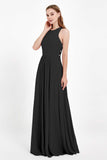 Jewel Neck Chiffon Bridesmaid Gowns Formal Evening Party Dresses A Line with Slit