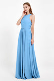 Jewel Neck Chiffon Bridesmaid Gowns Formal Evening Party Dresses A Line with Slit